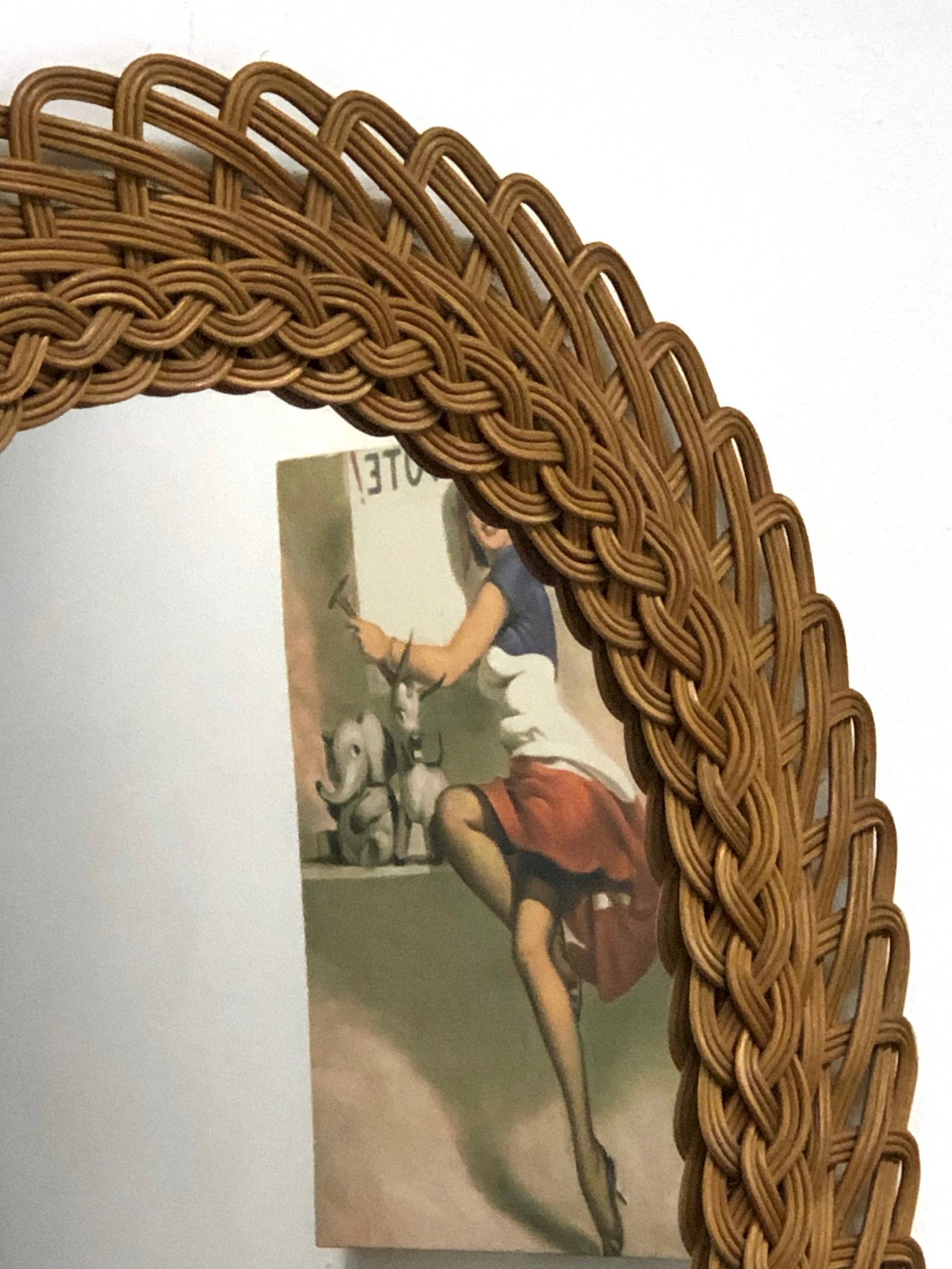 Oval Mid-Century Modern Handcrafted Braided Rattan Mirror, Germany, 1960s In Good Condition In Nuernberg, DE