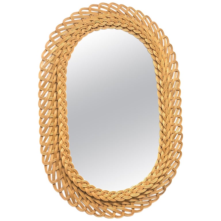 Oval Mid-Century Modern Handcrafted Braided Rattan Mirror, Germany ...