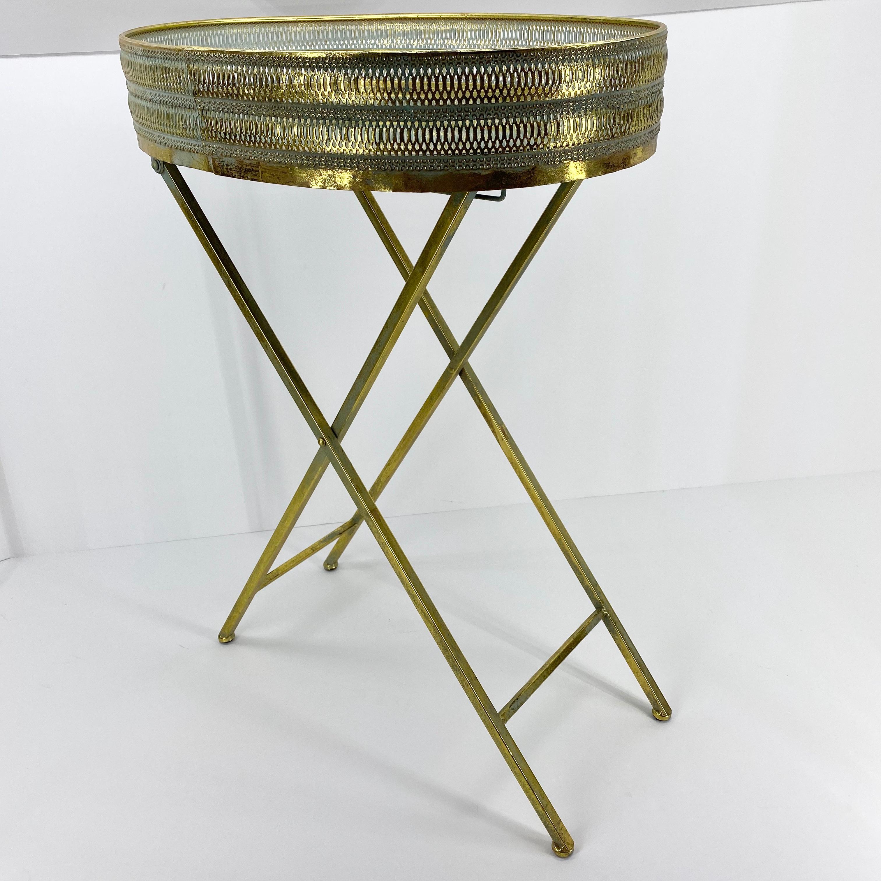 Oval Mid-Century Brass Gallery Side Table And Mirror Glass Top 1