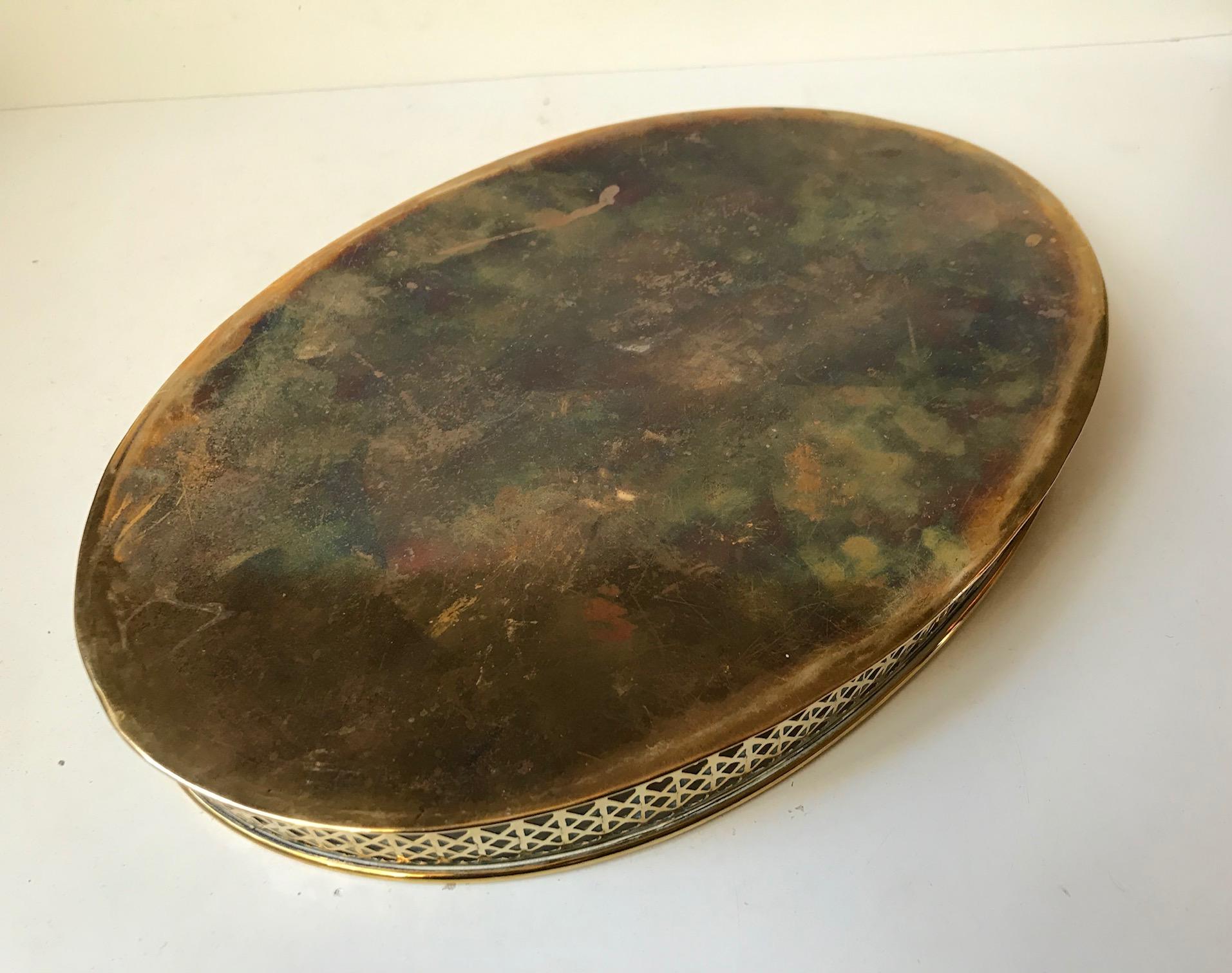 Oval Midcentury Brass Serving Tray by Jacob Worm, 1960s 4