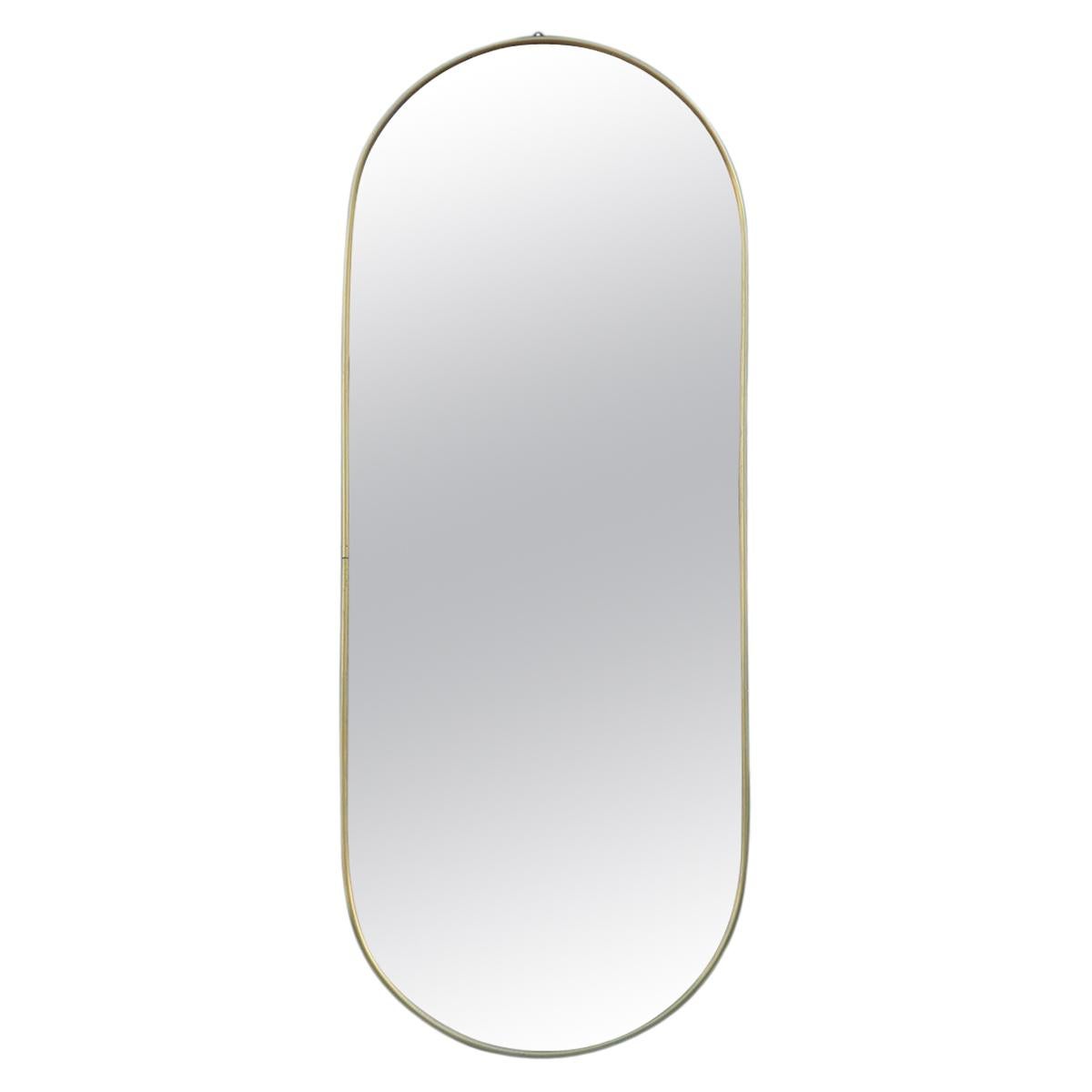 Oval Midcentury Italian Wall Mirror Aluminum Golden 1950s Italian Design