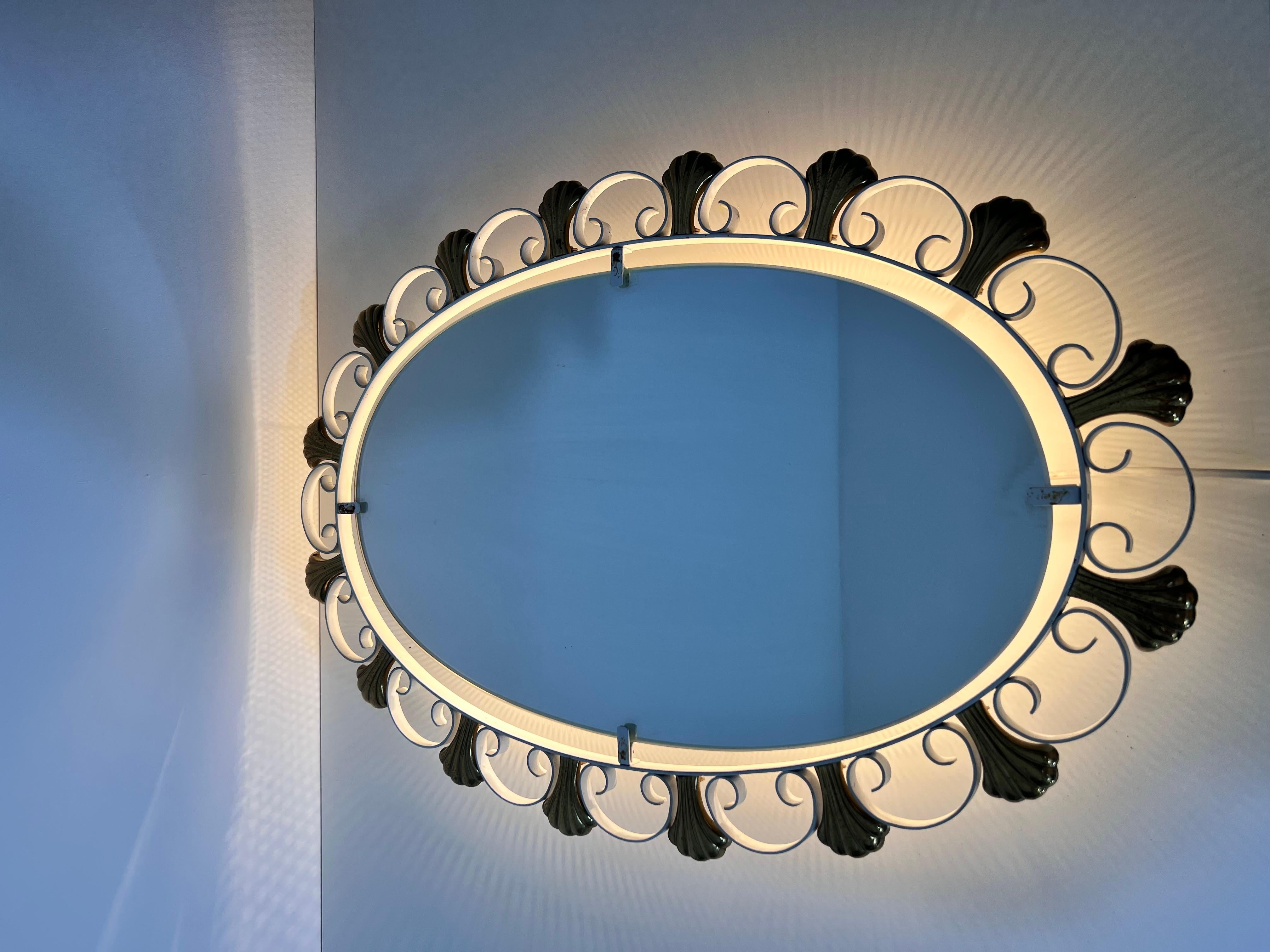 Oval Midcentury Metal Illuminated Mirror by Hillebrand, Germany, 1950s For Sale 9