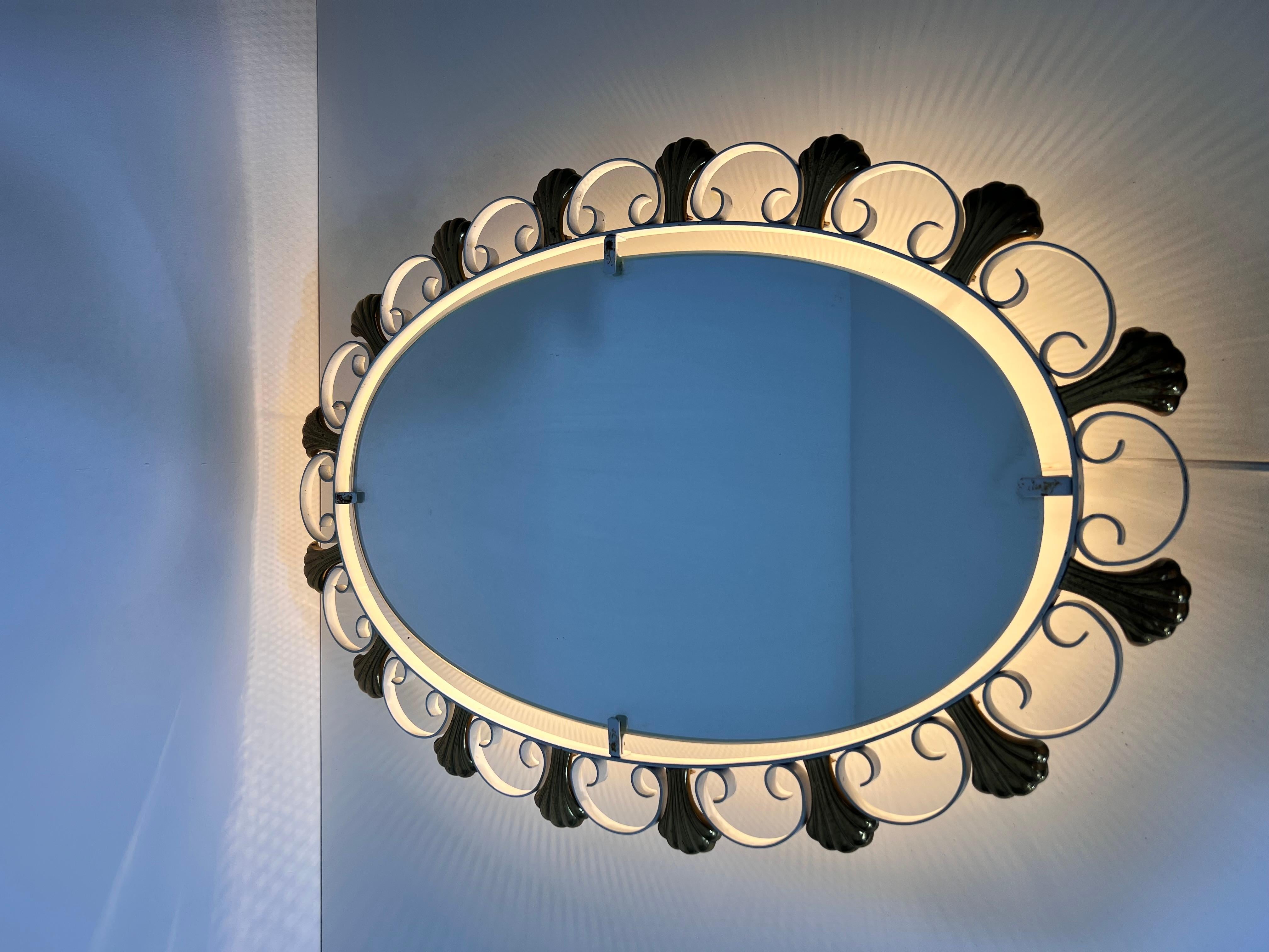 Oval Midcentury Metal Illuminated Mirror by Hillebrand, Germany, 1950s For Sale 10
