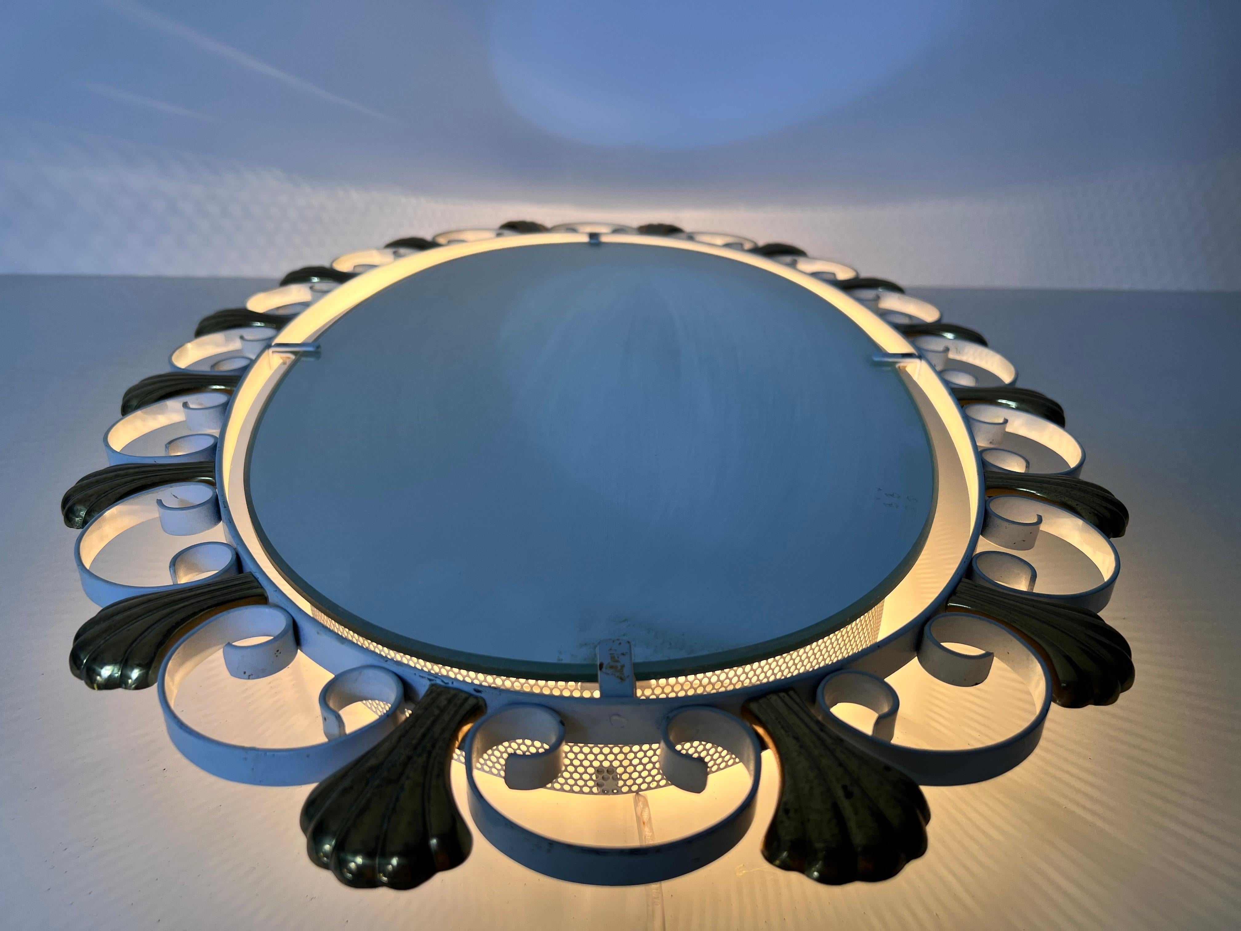 Oval Midcentury Metal Illuminated Mirror by Hillebrand, Germany, 1950s For Sale 11