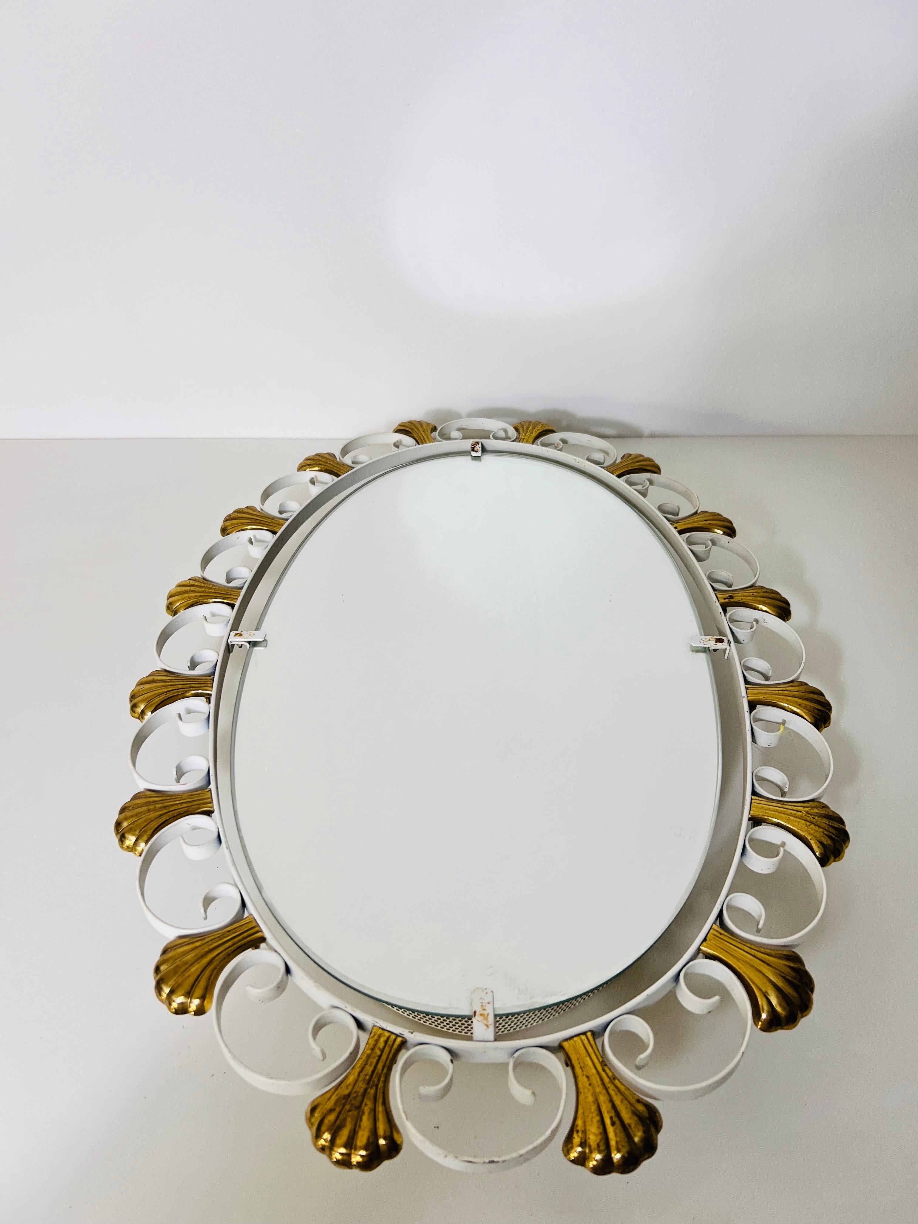 Mid-Century Modern Oval Midcentury Metal Illuminated Mirror by Hillebrand, Germany, 1950s For Sale