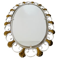 Specchio ovale illuminato in metallo del Medioevo di Hillebrand, Germania, anni '50