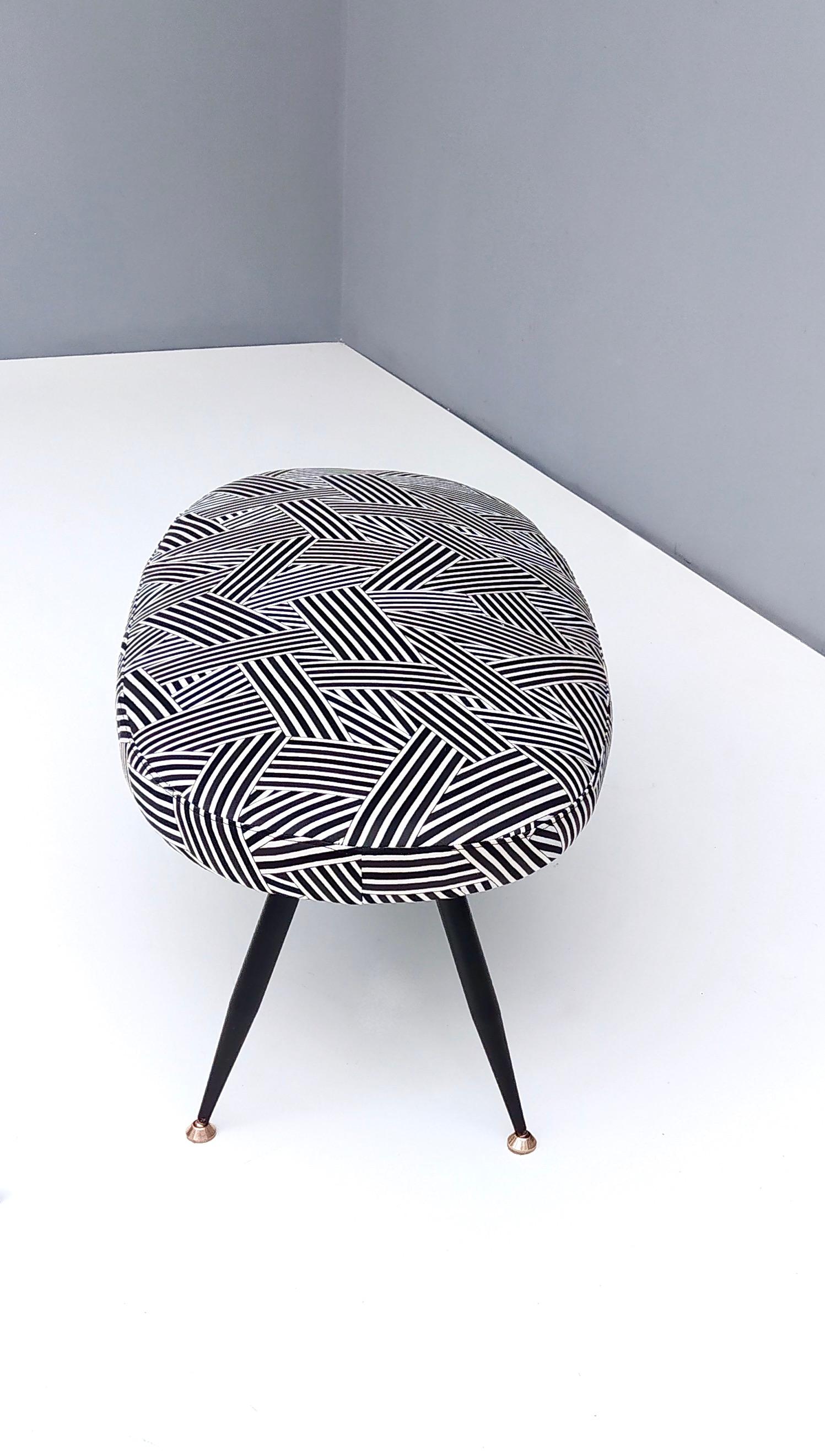 Mid-Century Modern Vintage Oval Pouf with Black and White Fabric Upholstery by Dedar