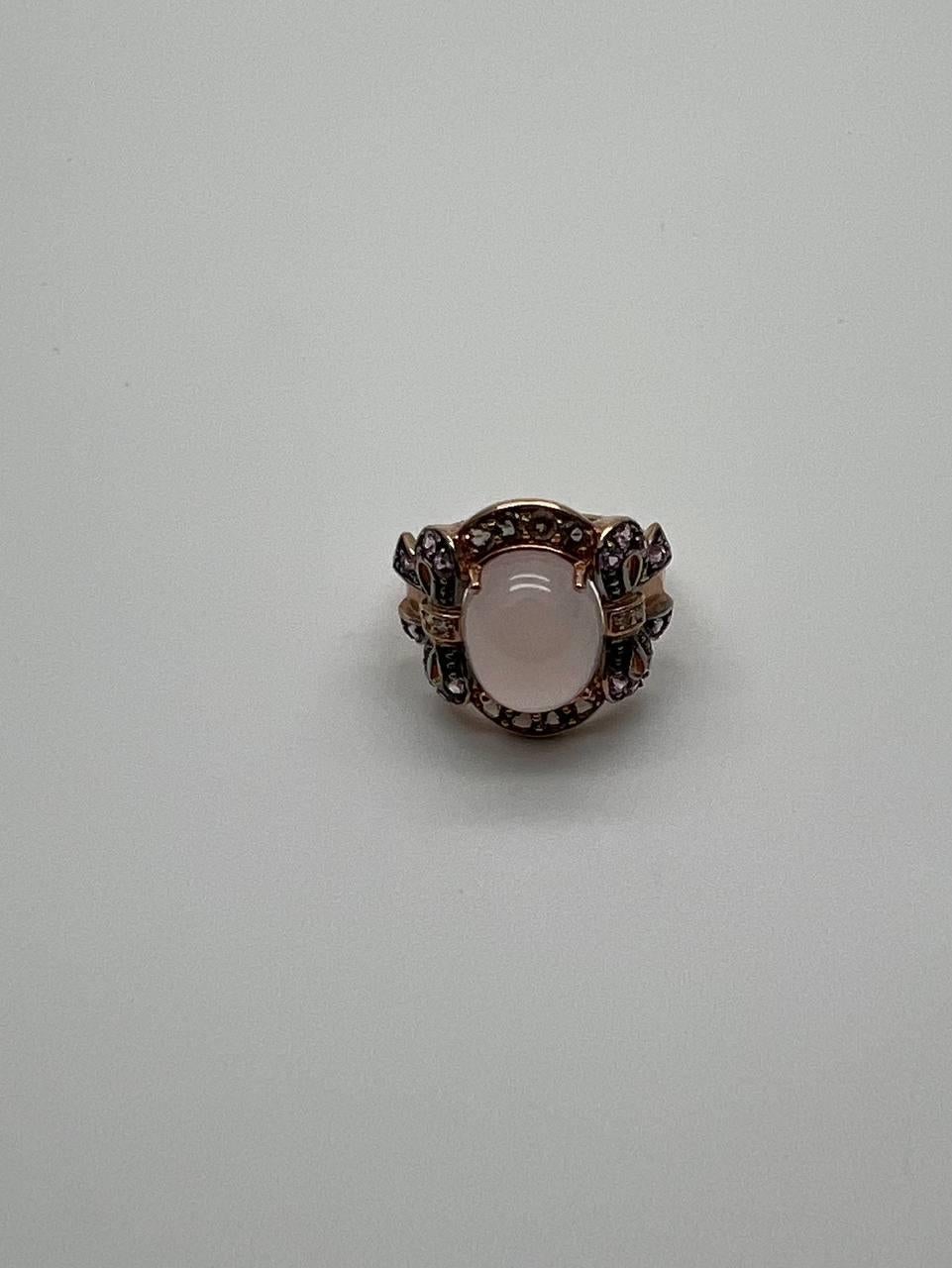 Oval Milky White Cabochon Agate Chalcedony Multi-Color Gemstone Gold Ring For Sale 6