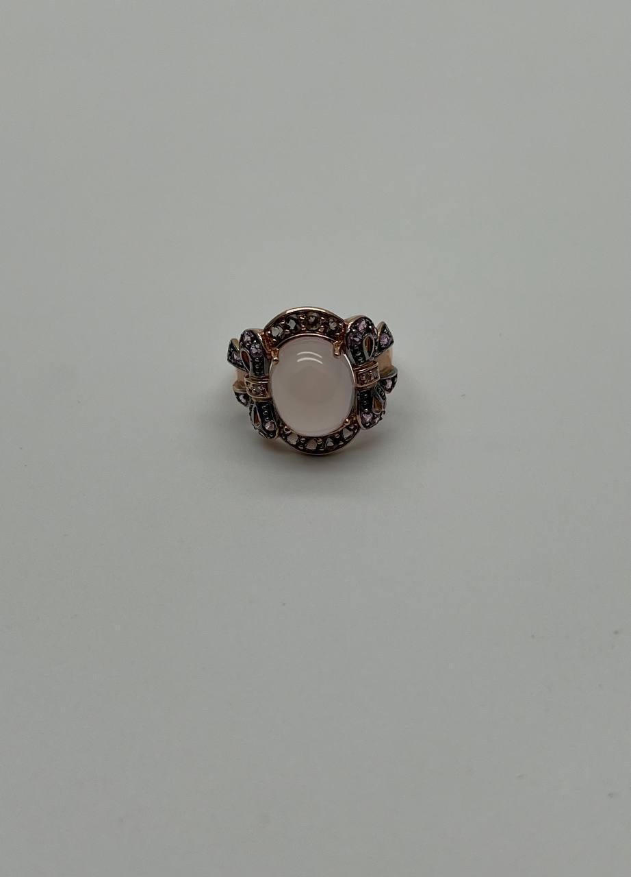 Oval Milky White Cabochon Agate Chalcedony Multi-Color Gemstone Gold Ring For Sale 4