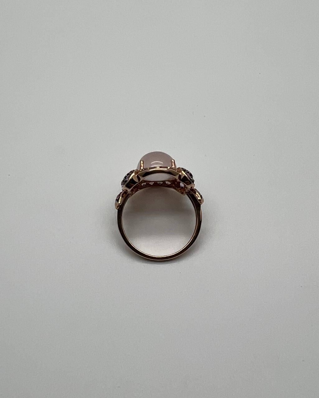 Oval Milky White Cabochon Agate Chalcedony Multi-Color Gemstone Gold Ring For Sale 5