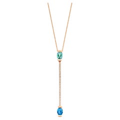 Oval Mint Tourmaline, Oval Aquamarine, 18k Rose Gold Diamond Pendant Necklace