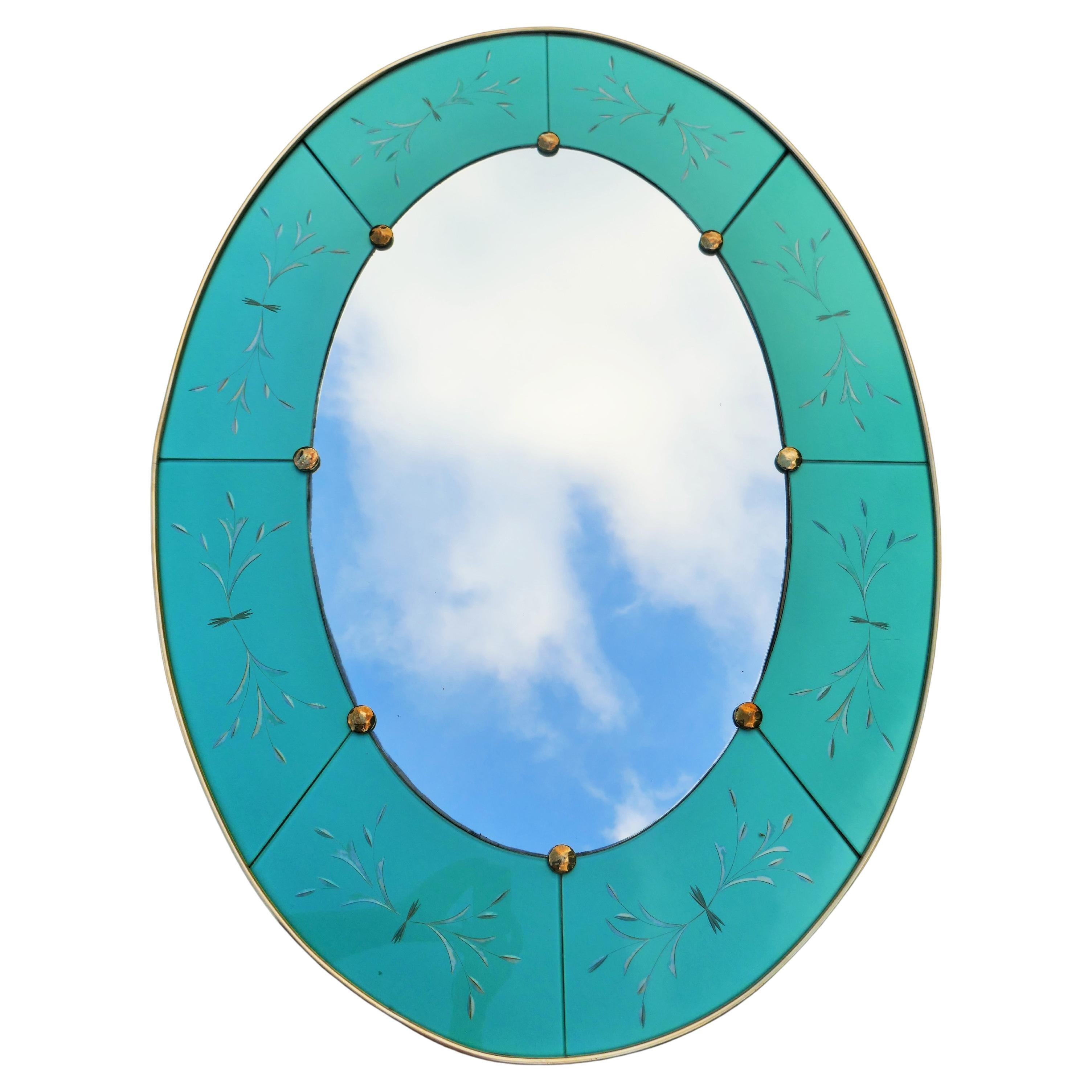 Art Deco Oval mirror attributed to Luigi Brusotti or Fontana Arte For Sale