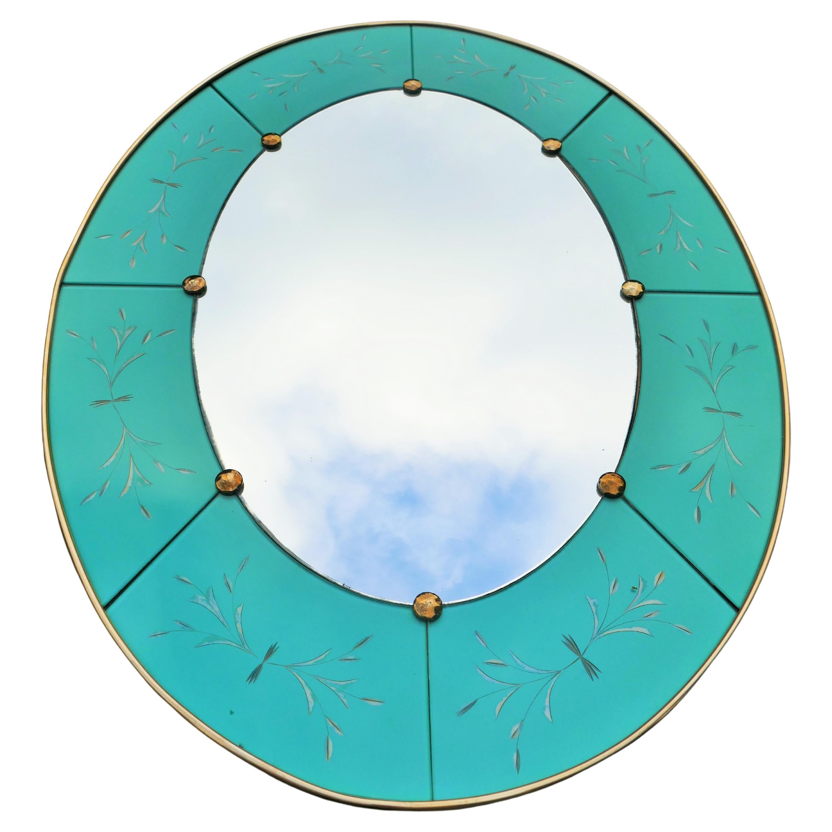 Engraved Oval mirror attributed to Luigi Brusotti or Fontana Arte For Sale