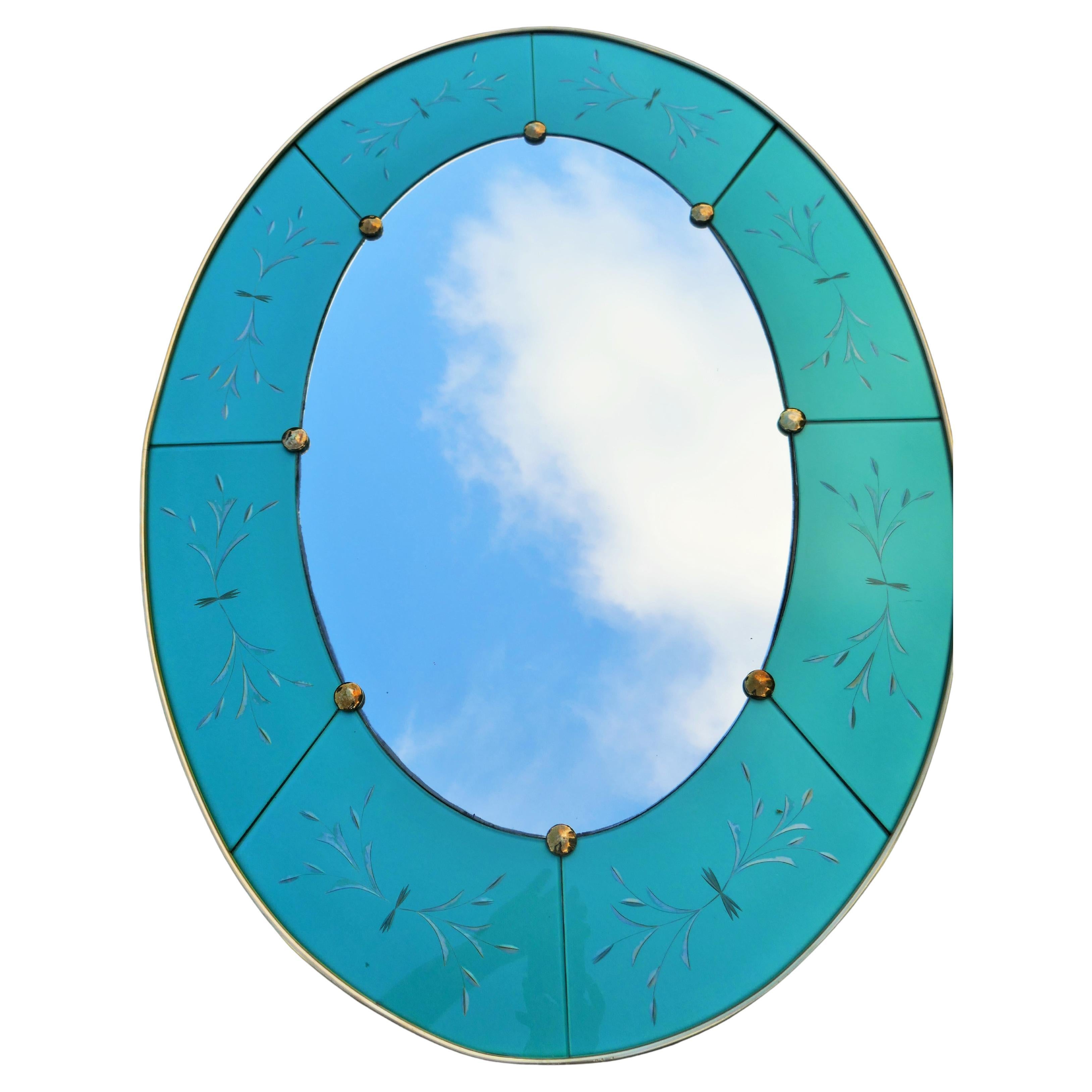 Mid-20th Century Oval mirror attributed to Luigi Brusotti or Fontana Arte For Sale