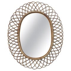 Oval Mirror Bamboo Design Italian Design Mid-Century Modern, 1960