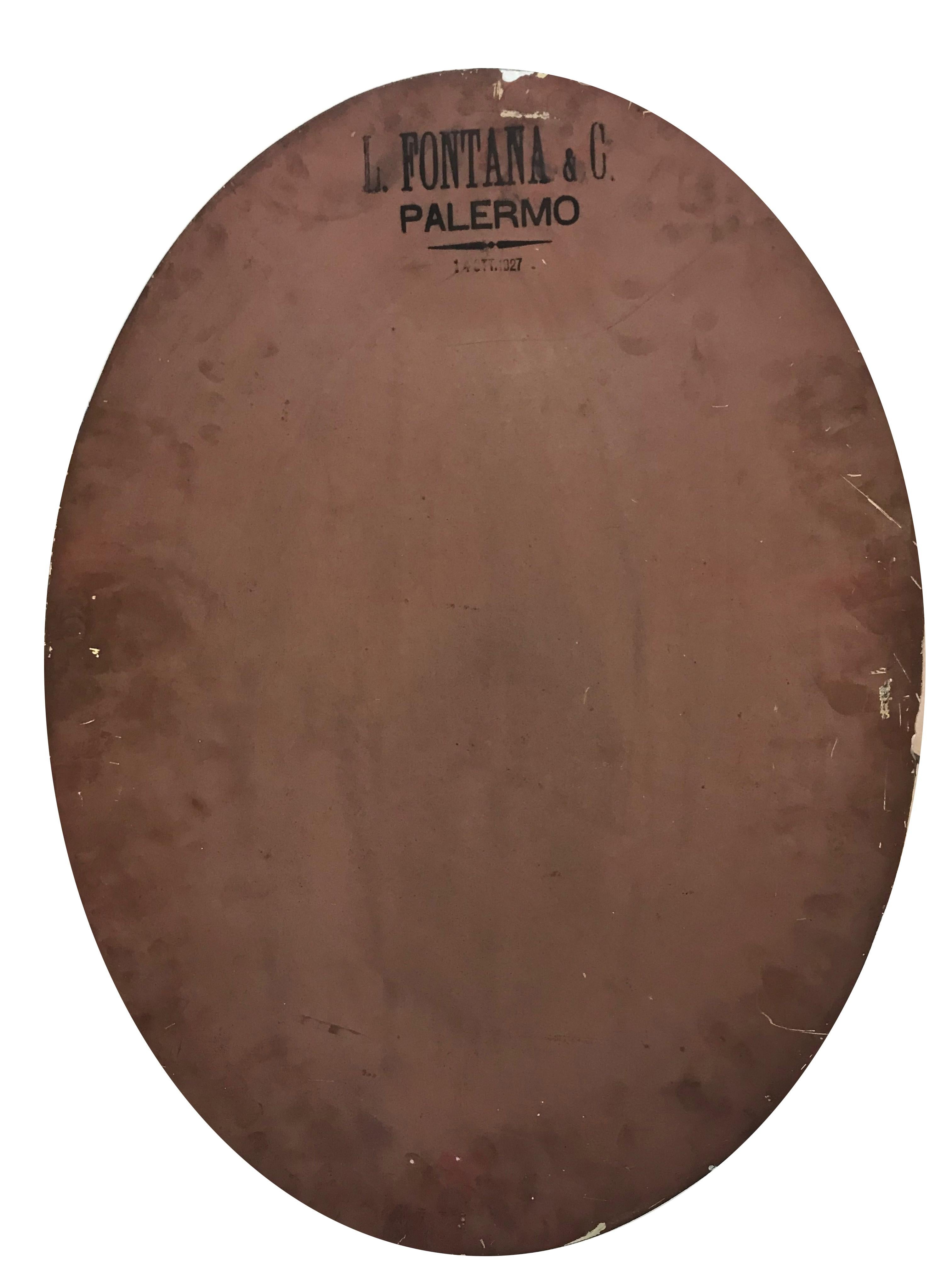 Early 20th Century Oval Mirror by Luigi Fontana before Fontana Arte Palermo, Signed and Dated 1927