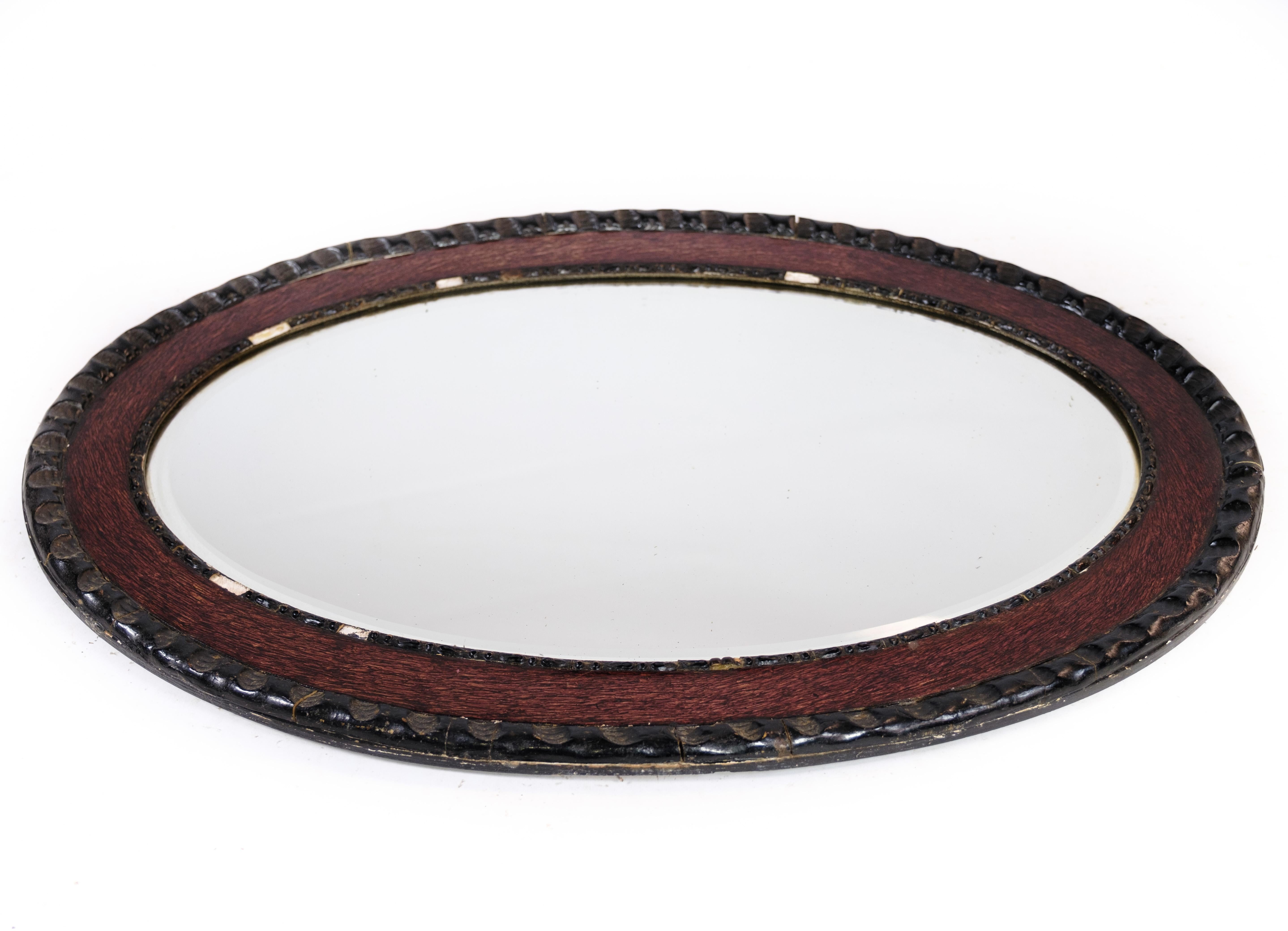 Early 20th Century Oval Mirror, Dark Wood, 1920 For Sale