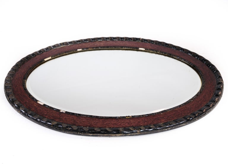 Oval Mirror, Dark Wood, 1920 For Sale at 1stDibs