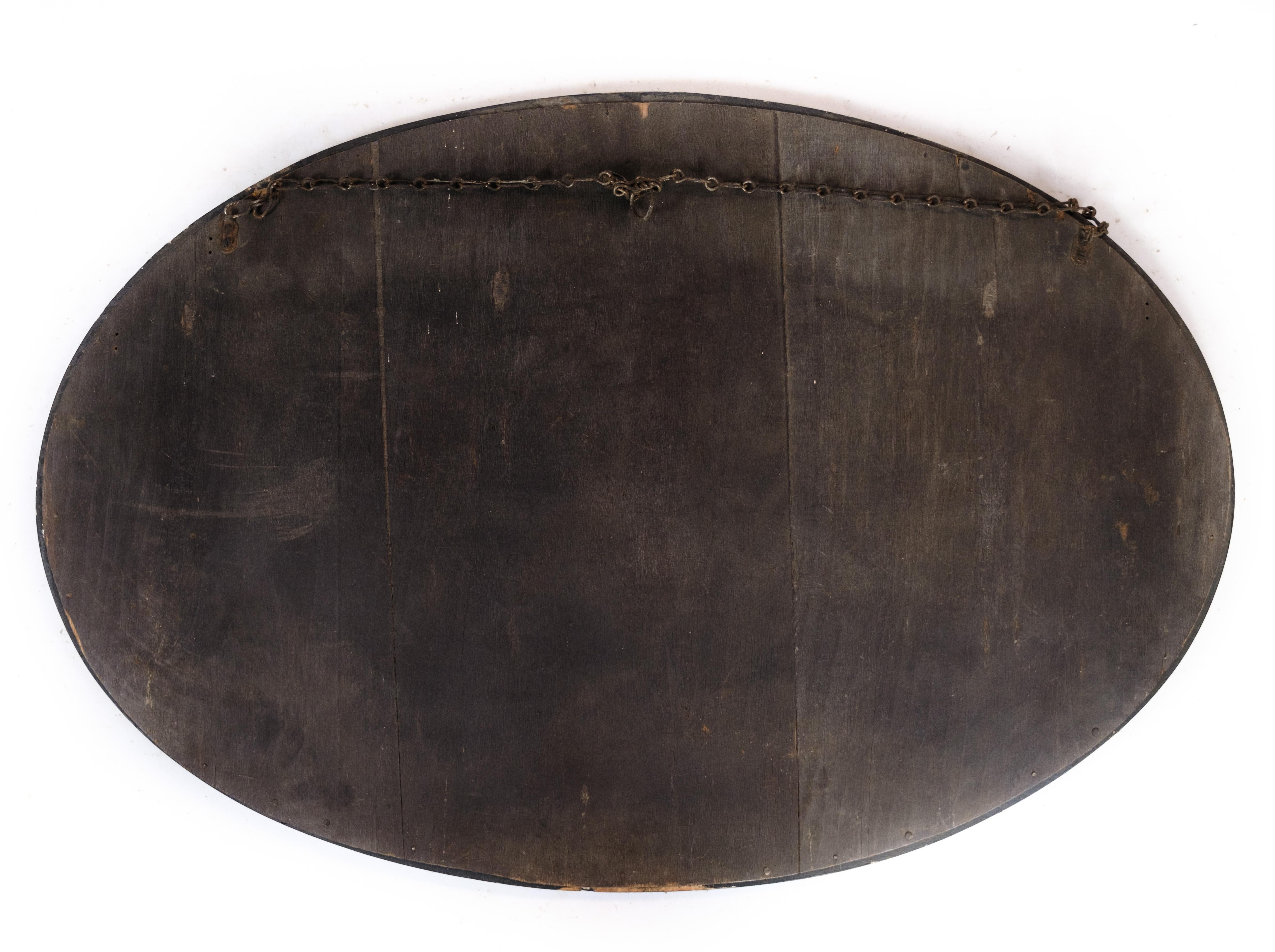 Oak Oval Mirror, Dark Wood, 1920 For Sale
