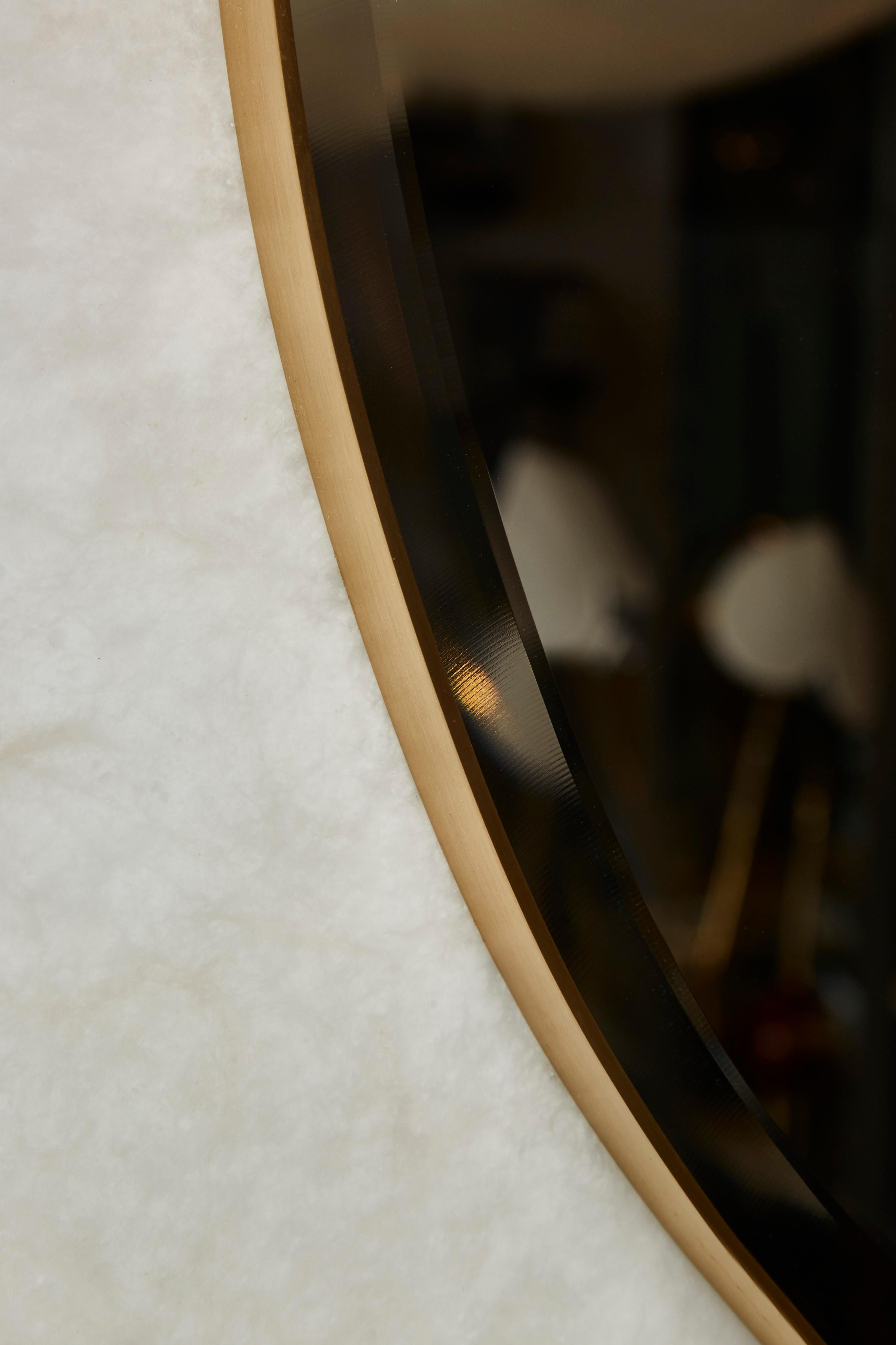 French Oval Mirror in Alabaster by Studio Glustin