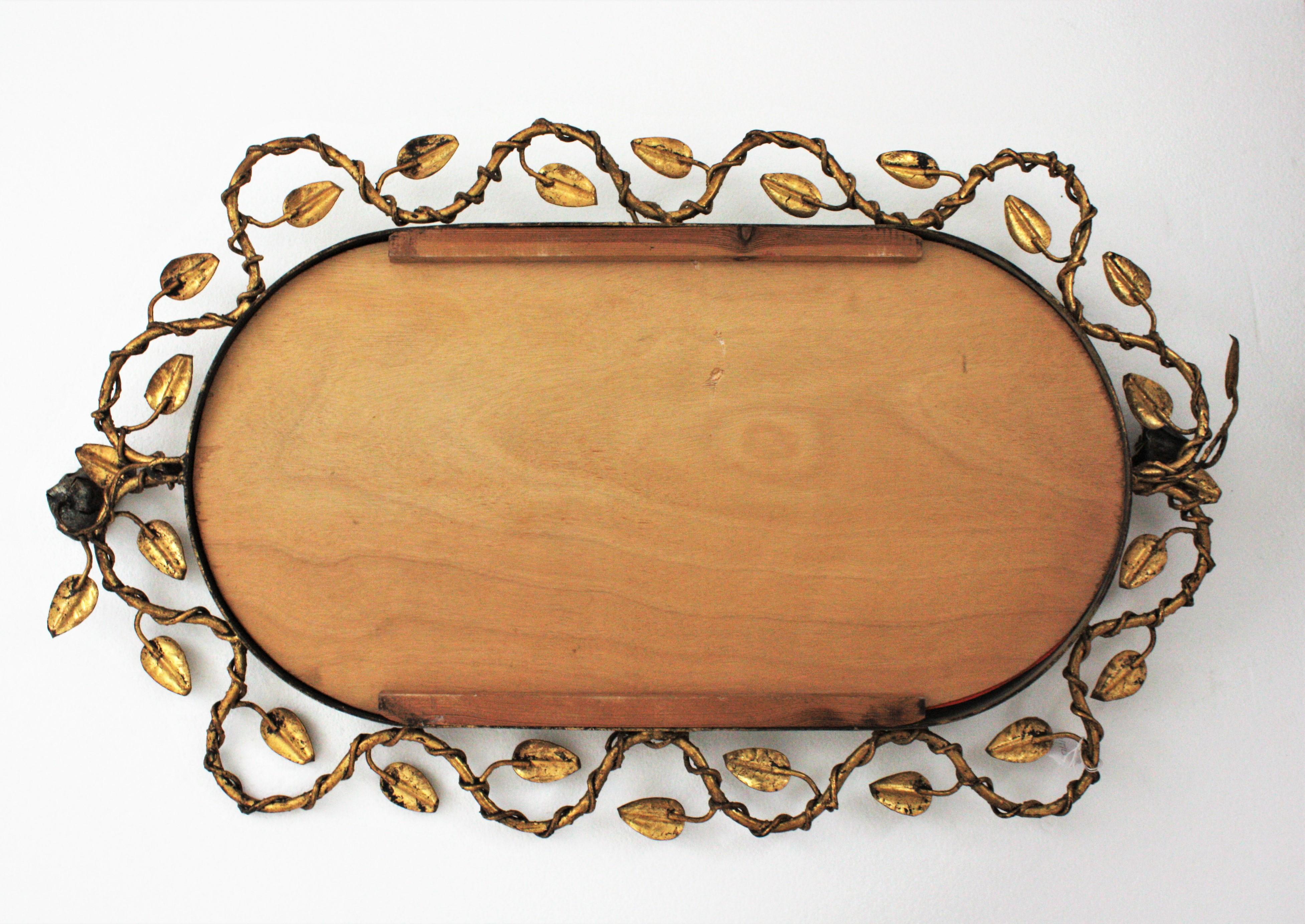 Oval Mirror in Gilt Iron with Foliage Floral Motifs 3