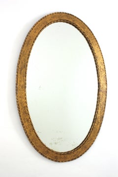 Oval Mirror in Gilt Wrought Iron, Spain 1950s