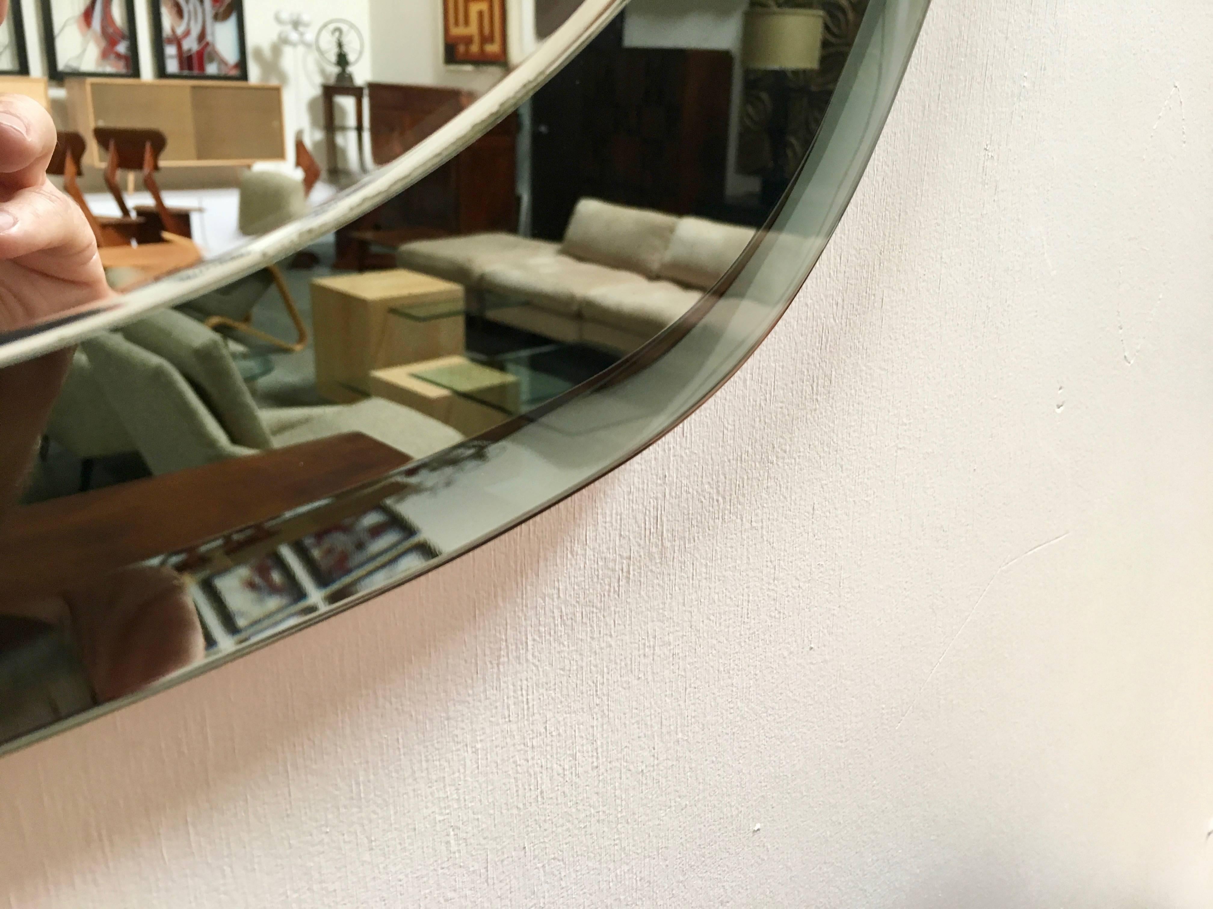 Glass Oval Mirror in the Style of Fontana Arte, Italy, 1970s
