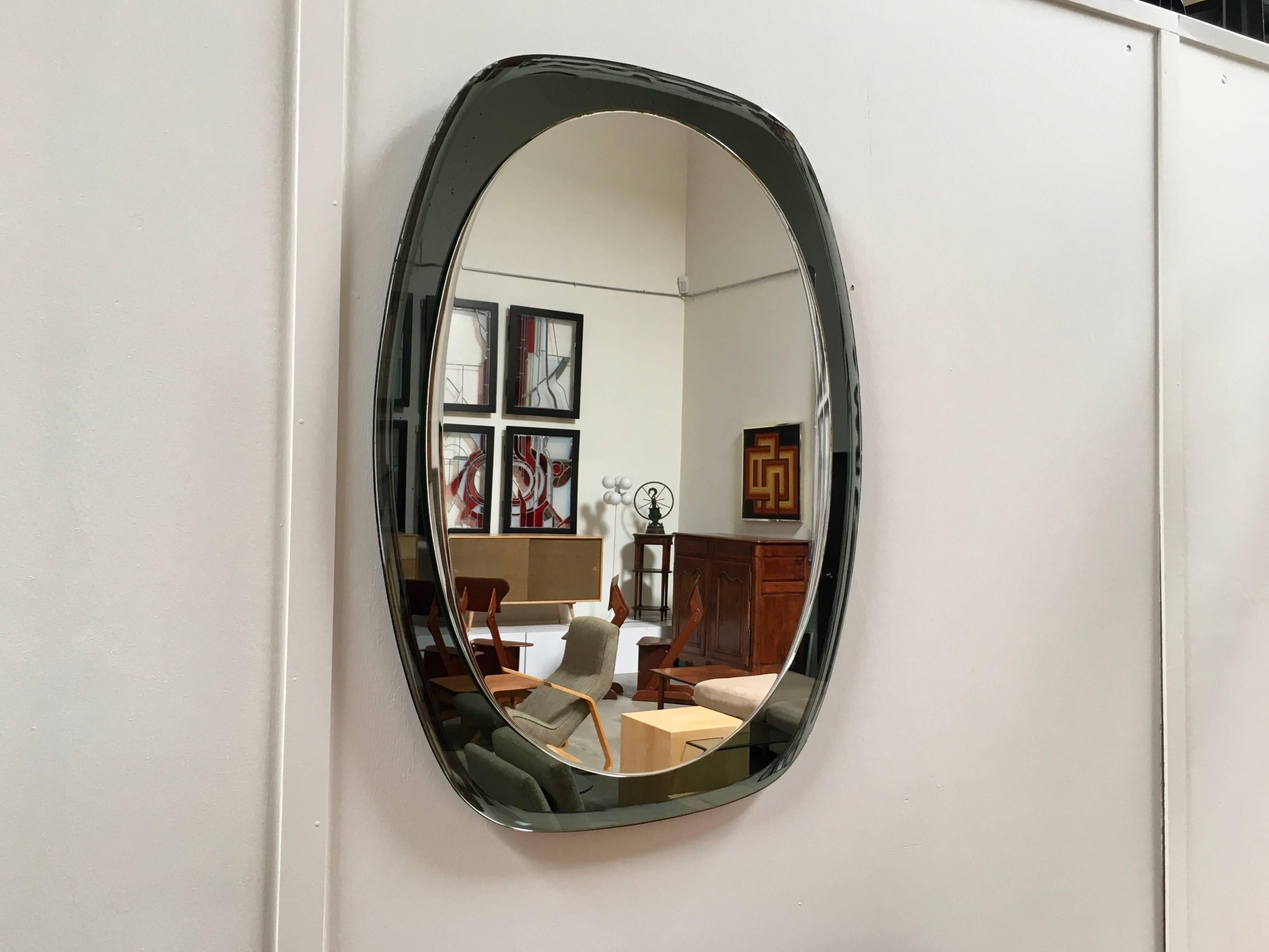 Oval Mirror in the Style of Fontana Arte, Italy, 1970s 1
