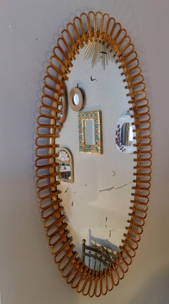 Oval Mirror Made of Bamboo and Rattan, circa 1950