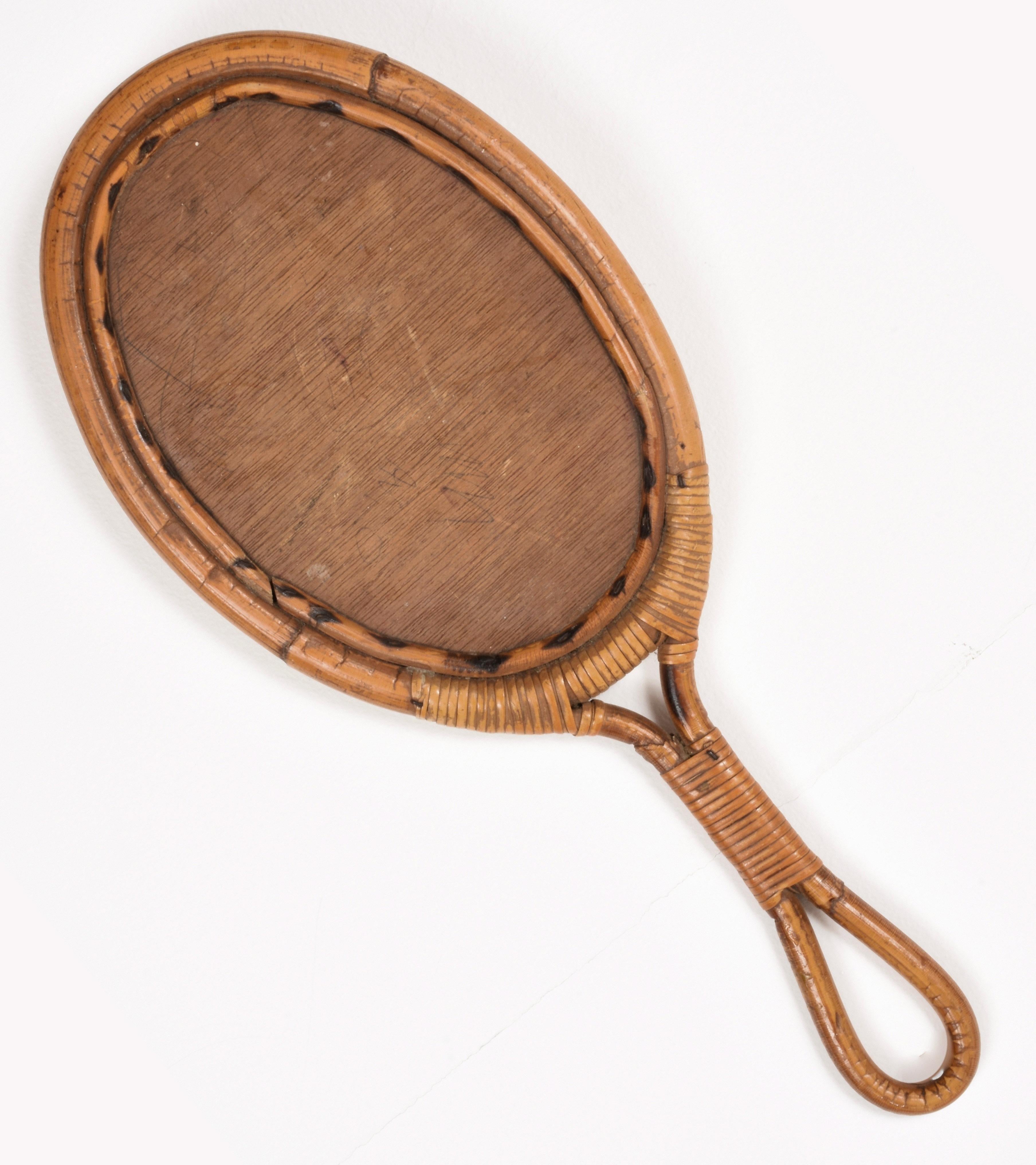 Miroir en rotin fait main, style Franco Albini.