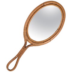 Oval Mirror, Vintage Rattan Hand Mirror, Franco Albini style, Italy, 1960s