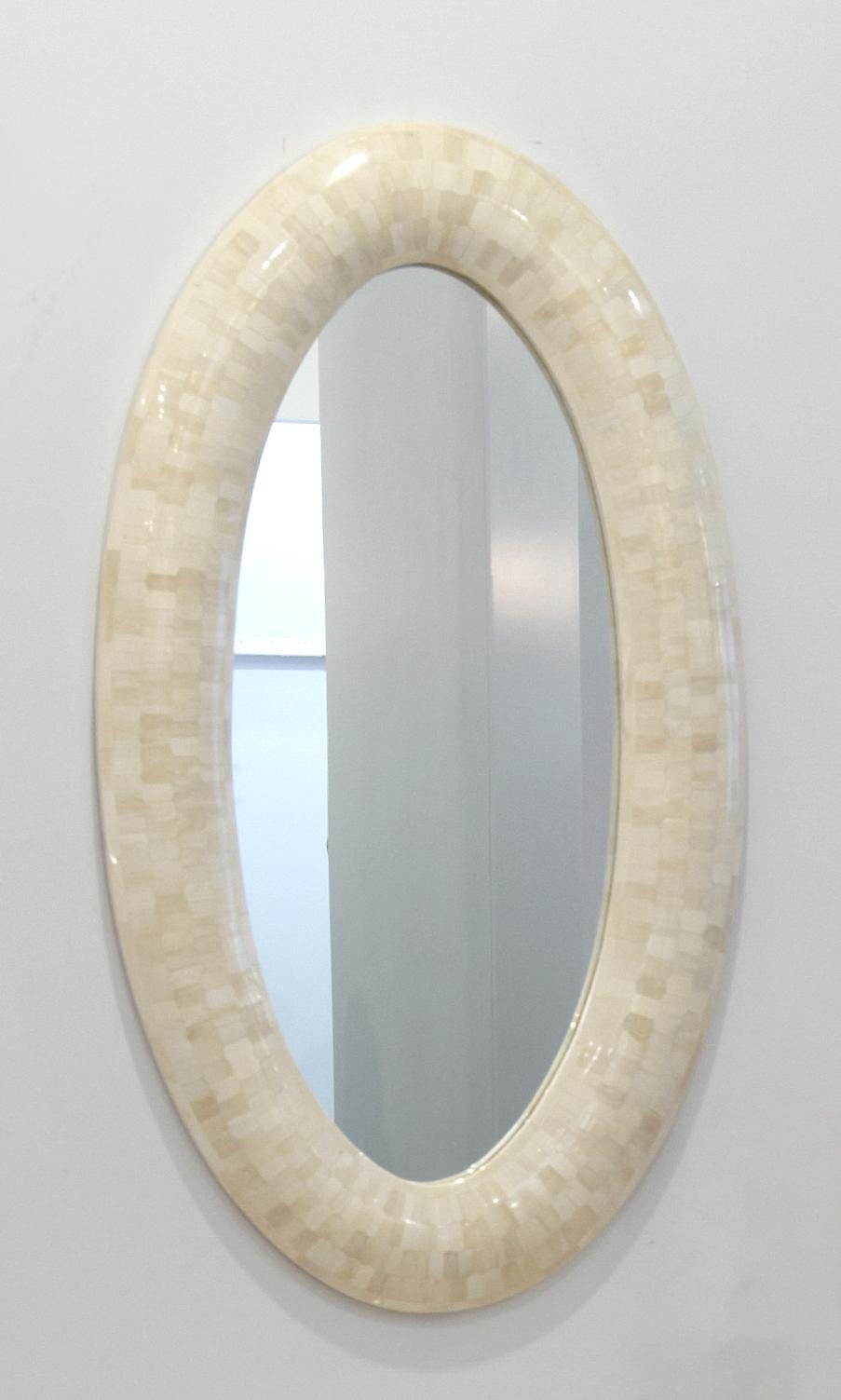 Mid-Century Modern Oval Mirror with Bone Inlay, Callison Mirror For Sale