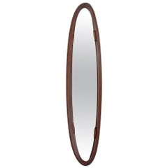 Vintage Oval Mirror with Curved Plywood Frame, 1960s