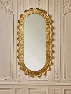 Oval mirror with frame in gilt Murano glass by Studio Glustin
