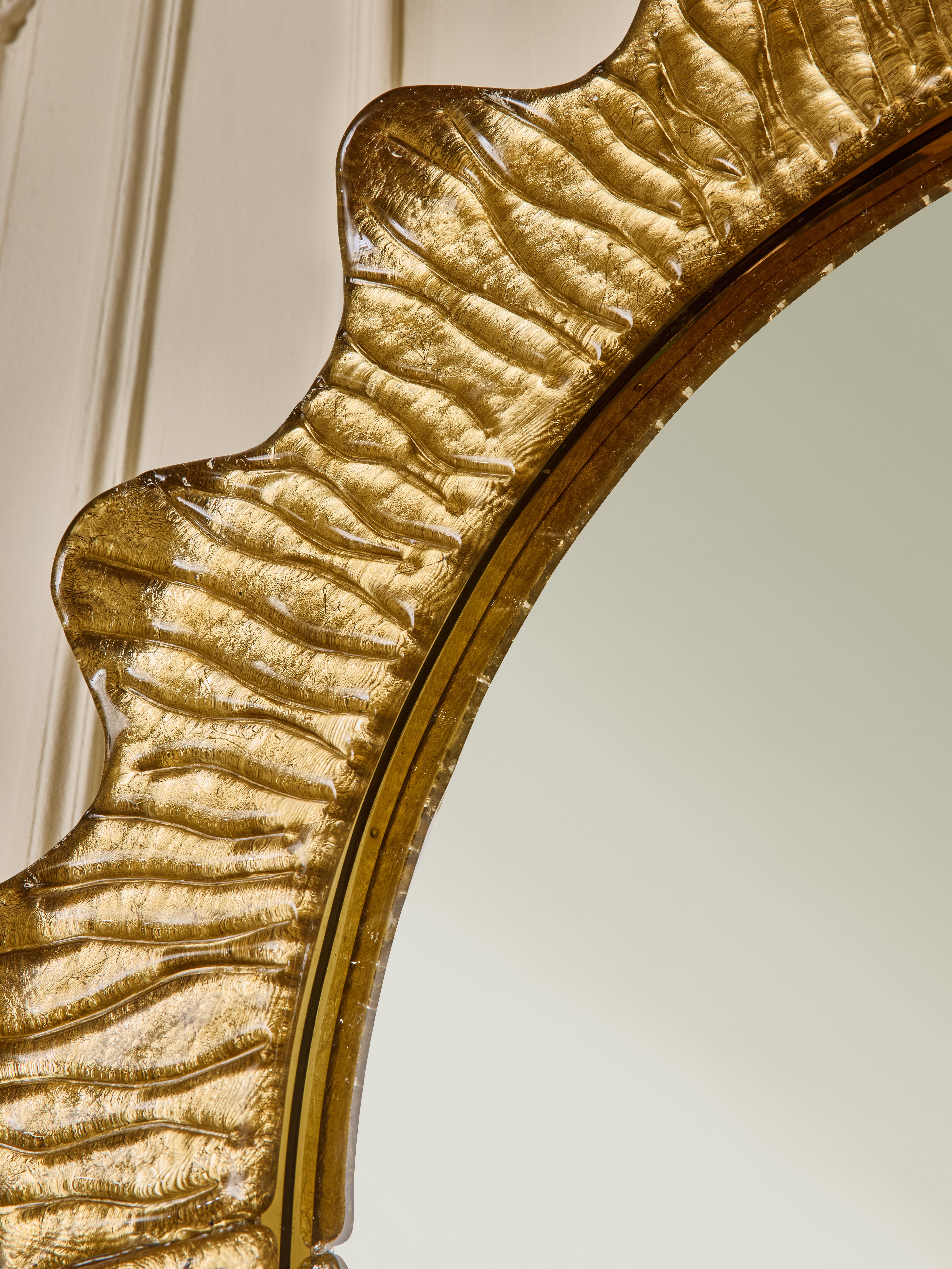 Specchio ovale con cornice in vetro di Murano dorato di Studio A. Glustin In condizioni ottime in vendita a Saint-Ouen (PARIS), FR
