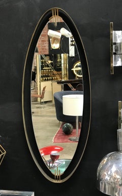 Oval Wall Mirror with Iron Floating Style Frame, Italy, 1970s