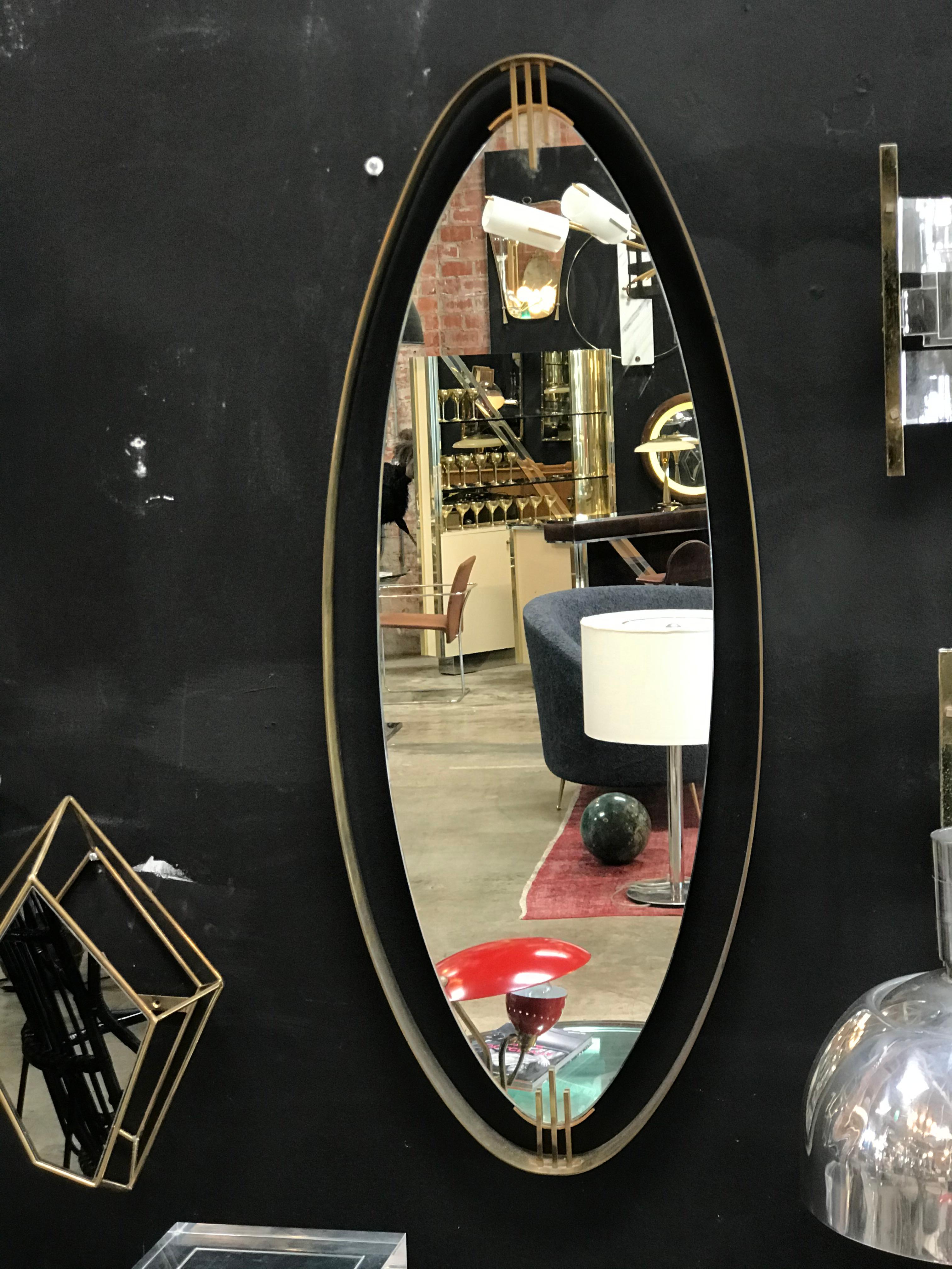 Italian Oval Wall Mirror with Iron Floating Style Frame, Italy, 1970s For Sale