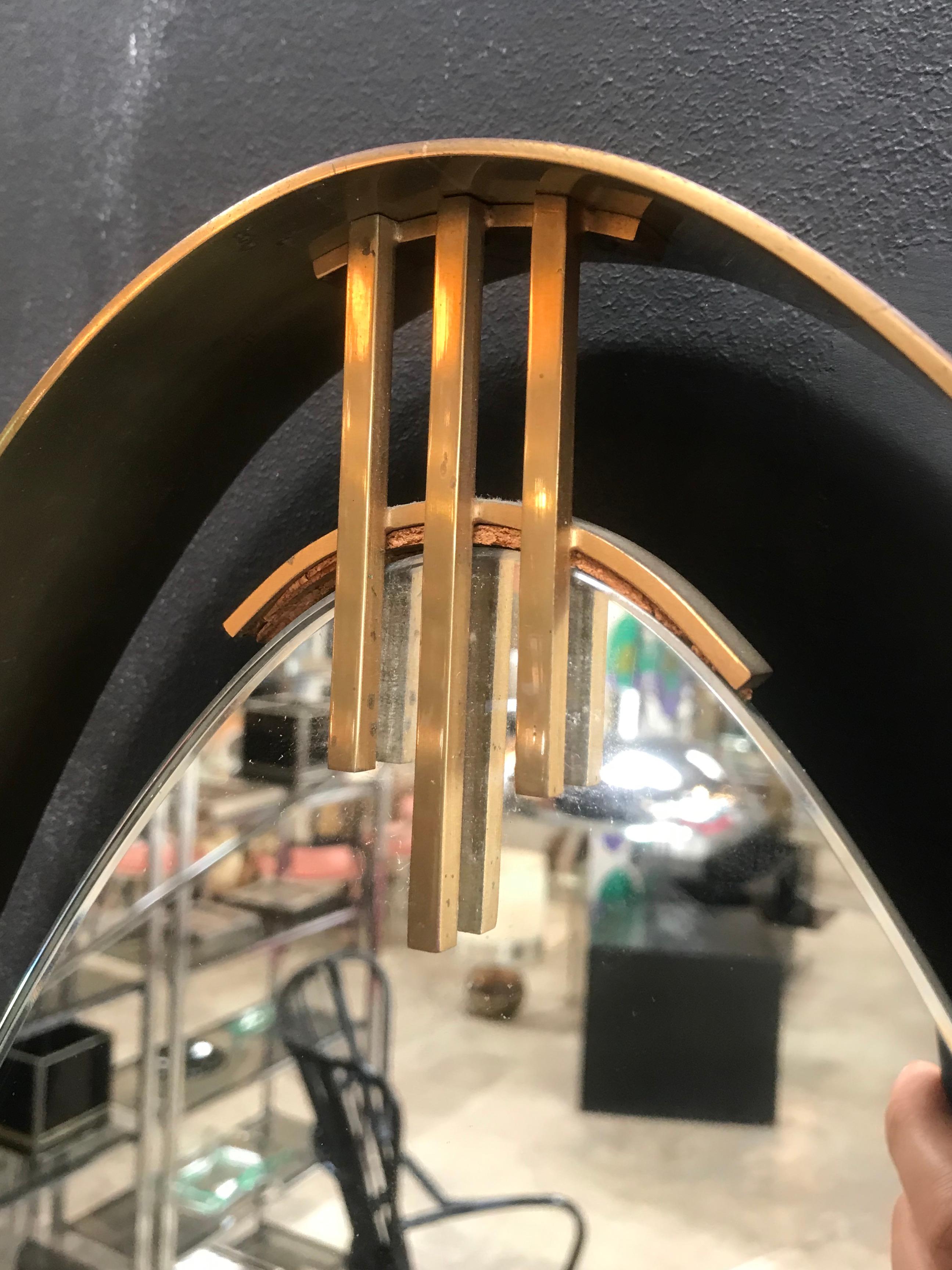 Oval Wall Mirror with Iron Floating Style Frame, Italy, 1970s In Good Condition For Sale In Los Angeles, CA