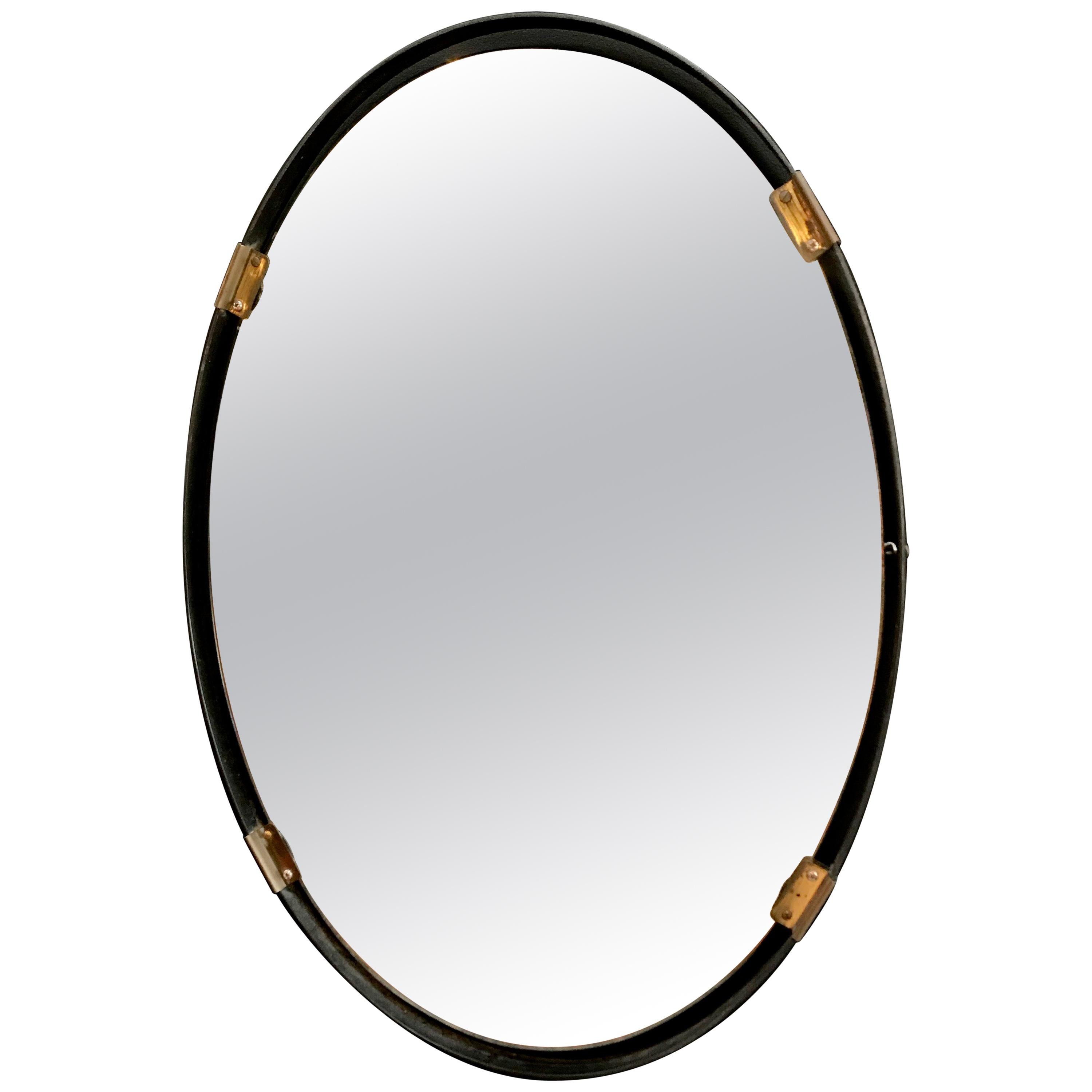Oval Mirror with Iron Floating Style Frame, Italy, 1970s