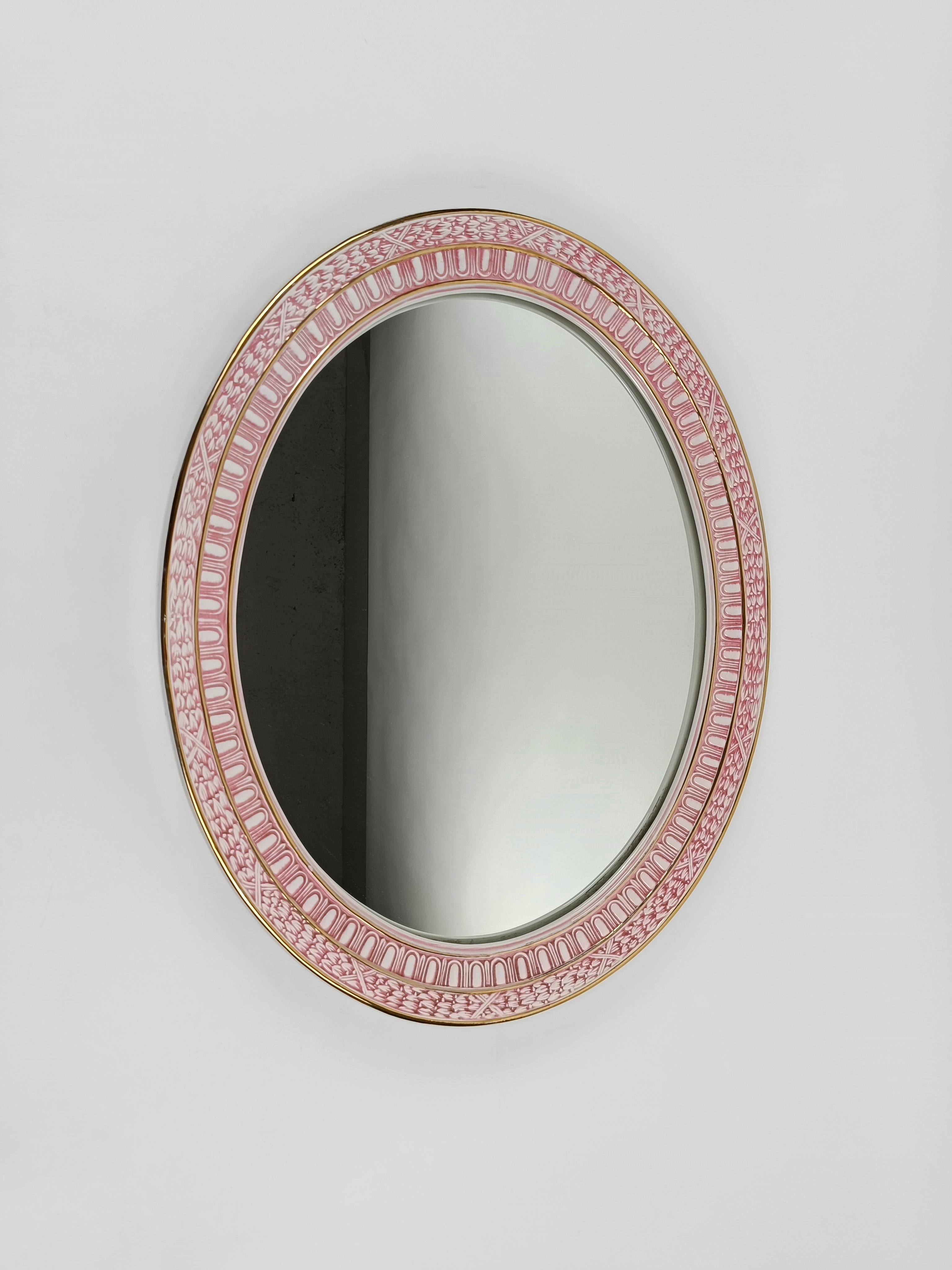 Oval Mirror with Regency Decoration in the style of P. Fornasetti, Italy 1950s 8