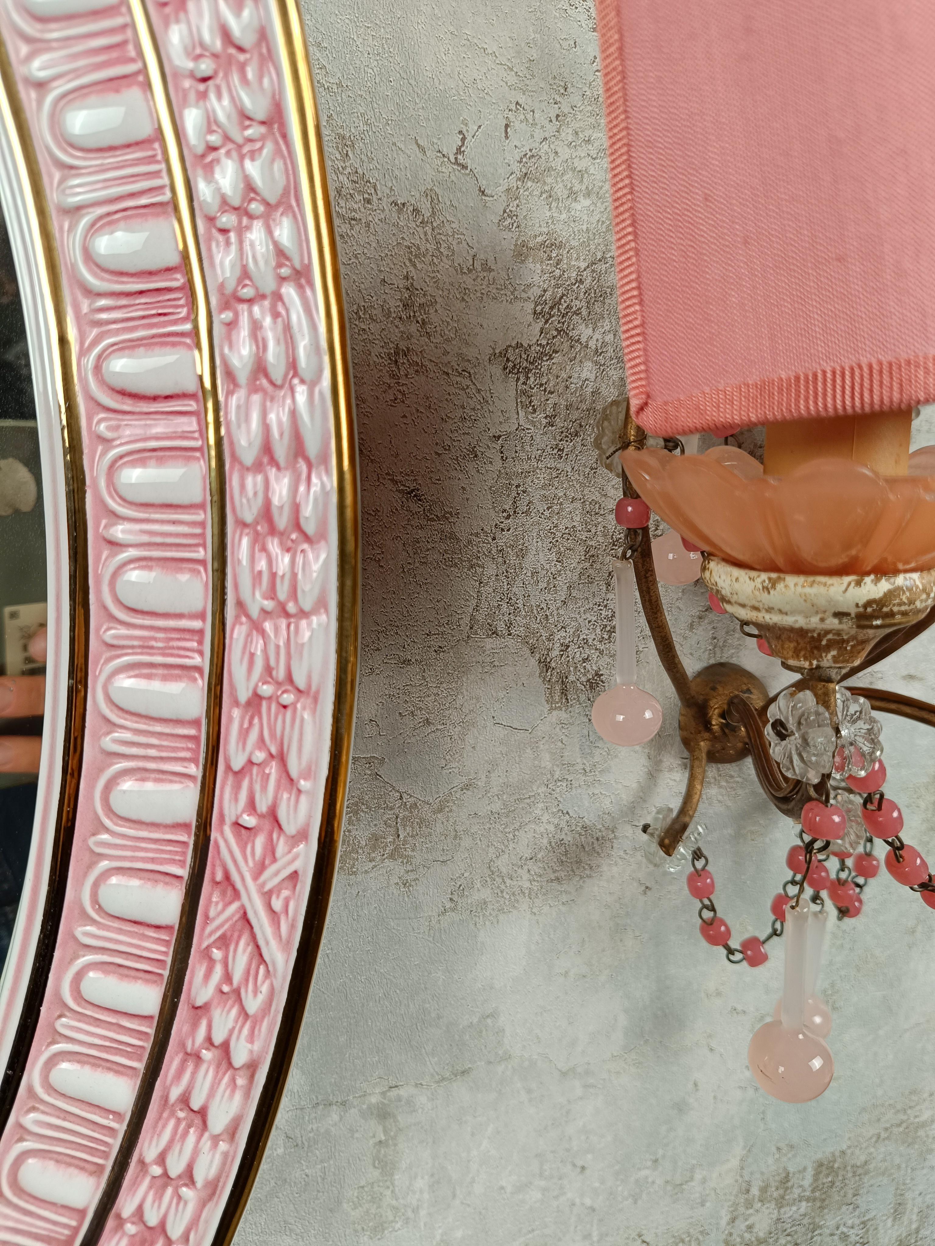 Hand-Painted Oval Mirror with Regency Decoration in the style of P. Fornasetti, Italy 1950s