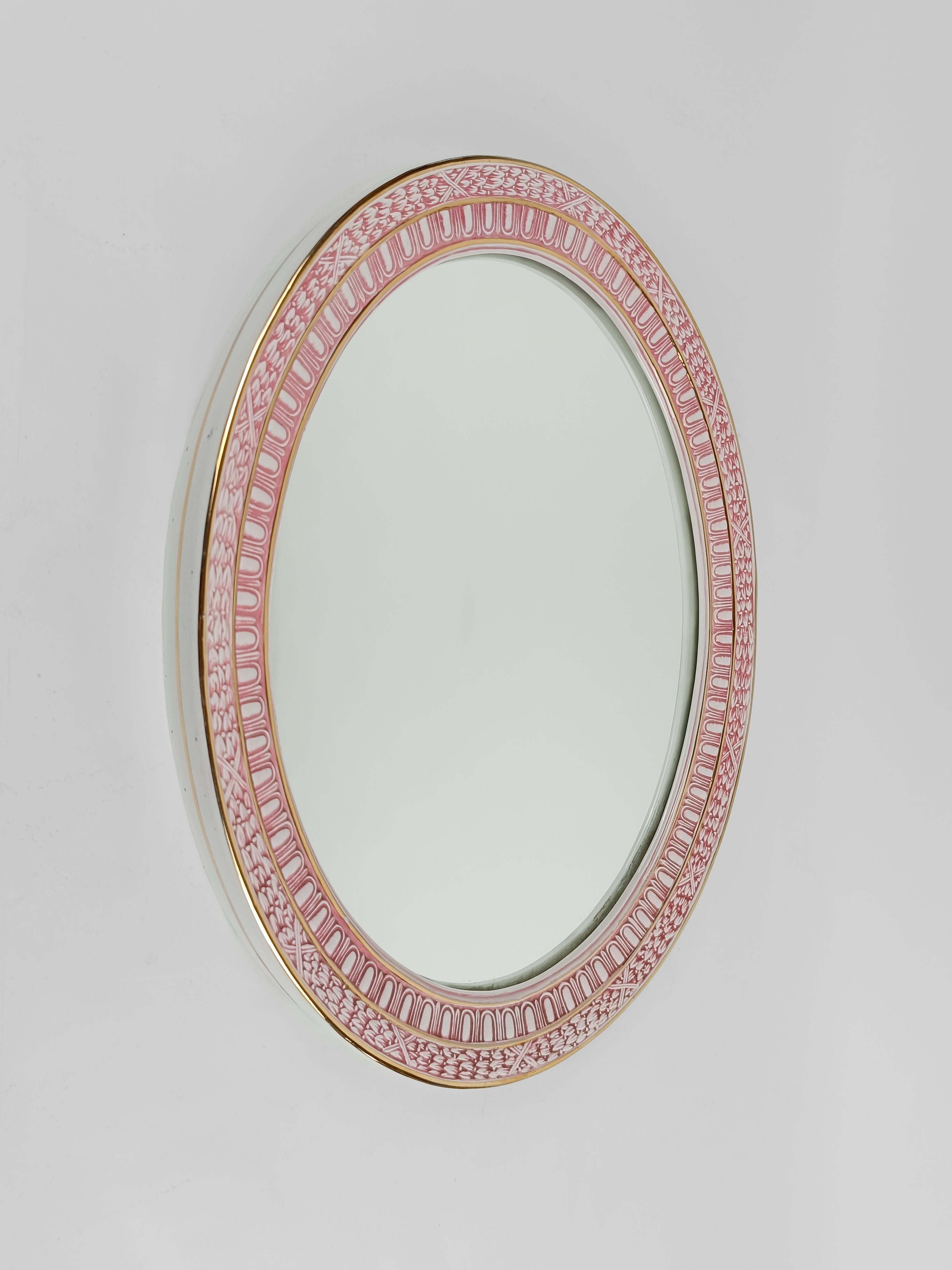 20th Century Oval Mirror with Regency Decoration in the style of P. Fornasetti, Italy 1950s