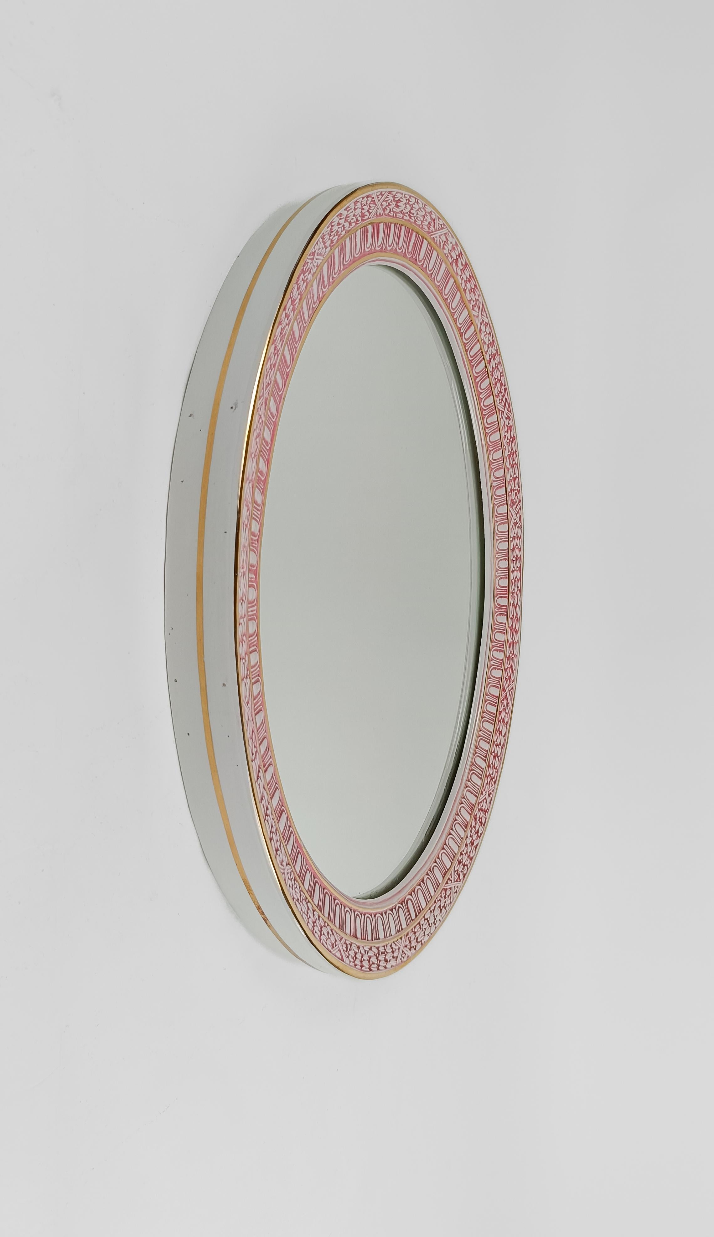 Oval Mirror with Regency Decoration in the style of P. Fornasetti, Italy 1950s 2