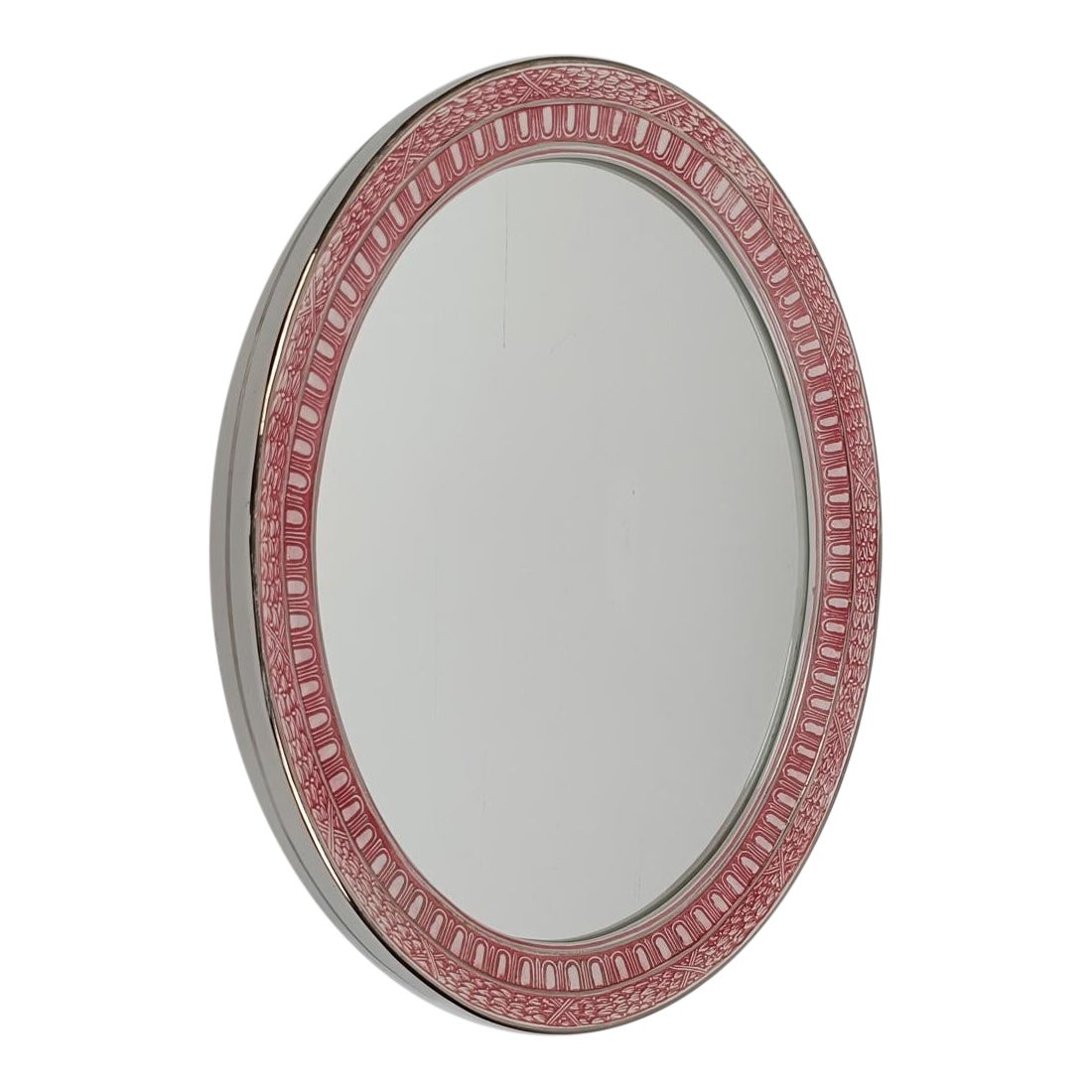 Specchio ovale con decorazione Regency nello stile di P. Fornasetti, Italia anni '50 in vendita