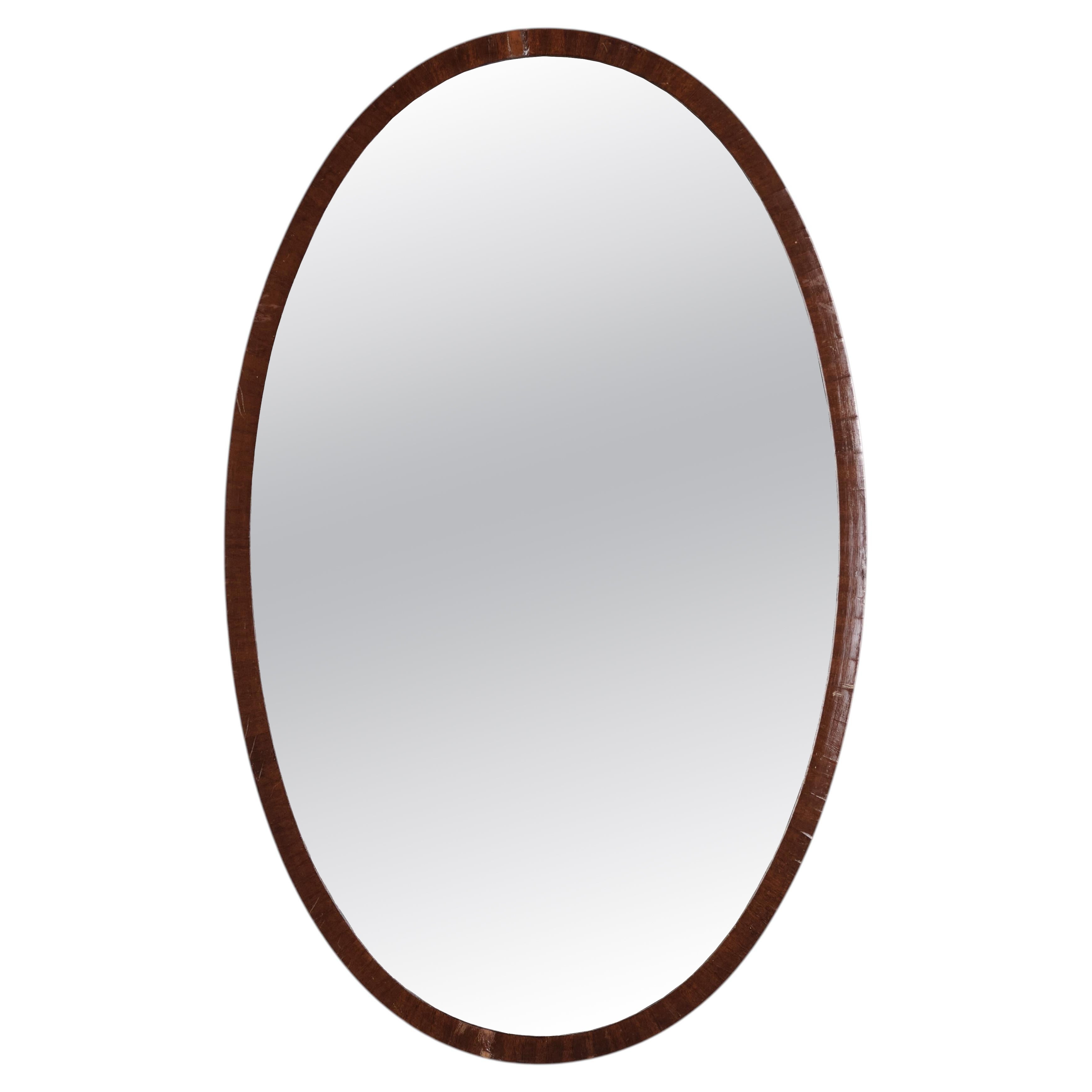 Oval Mirror with Slim Dark Wood Frame from the 20th Century