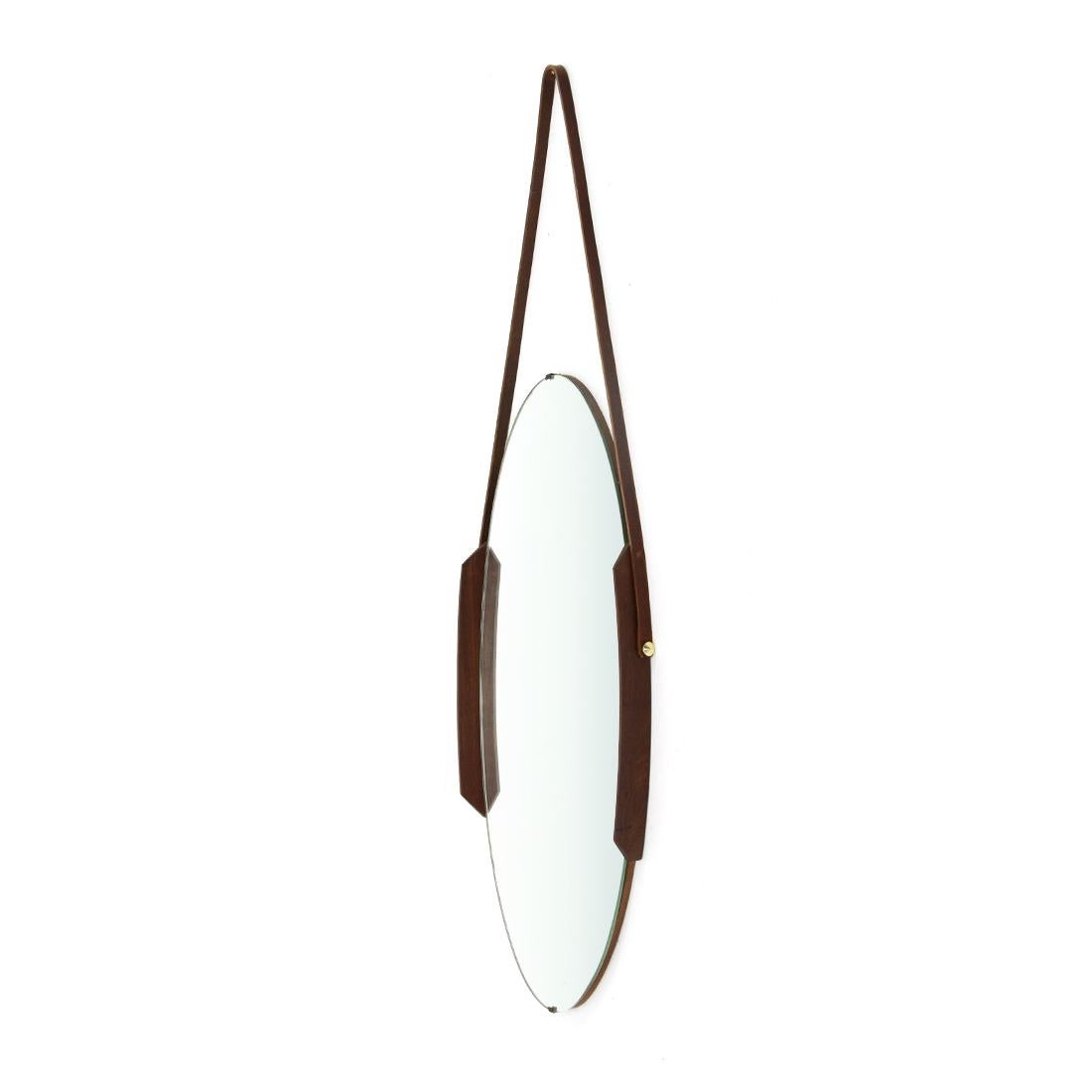 Mid-Century Modern Oval Mirror with Teak Edges, 1960s For Sale