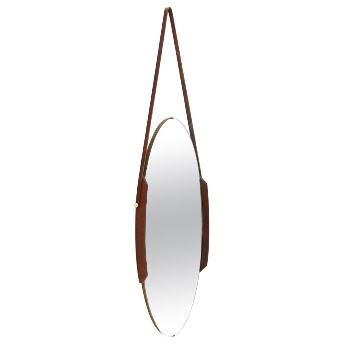 Oval Mirror with Teak Edges, 1960s For Sale