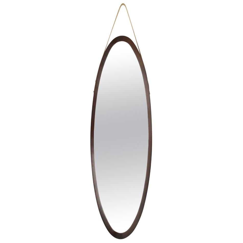 Oval Mirror with Teak Frame, 1960s For Sale