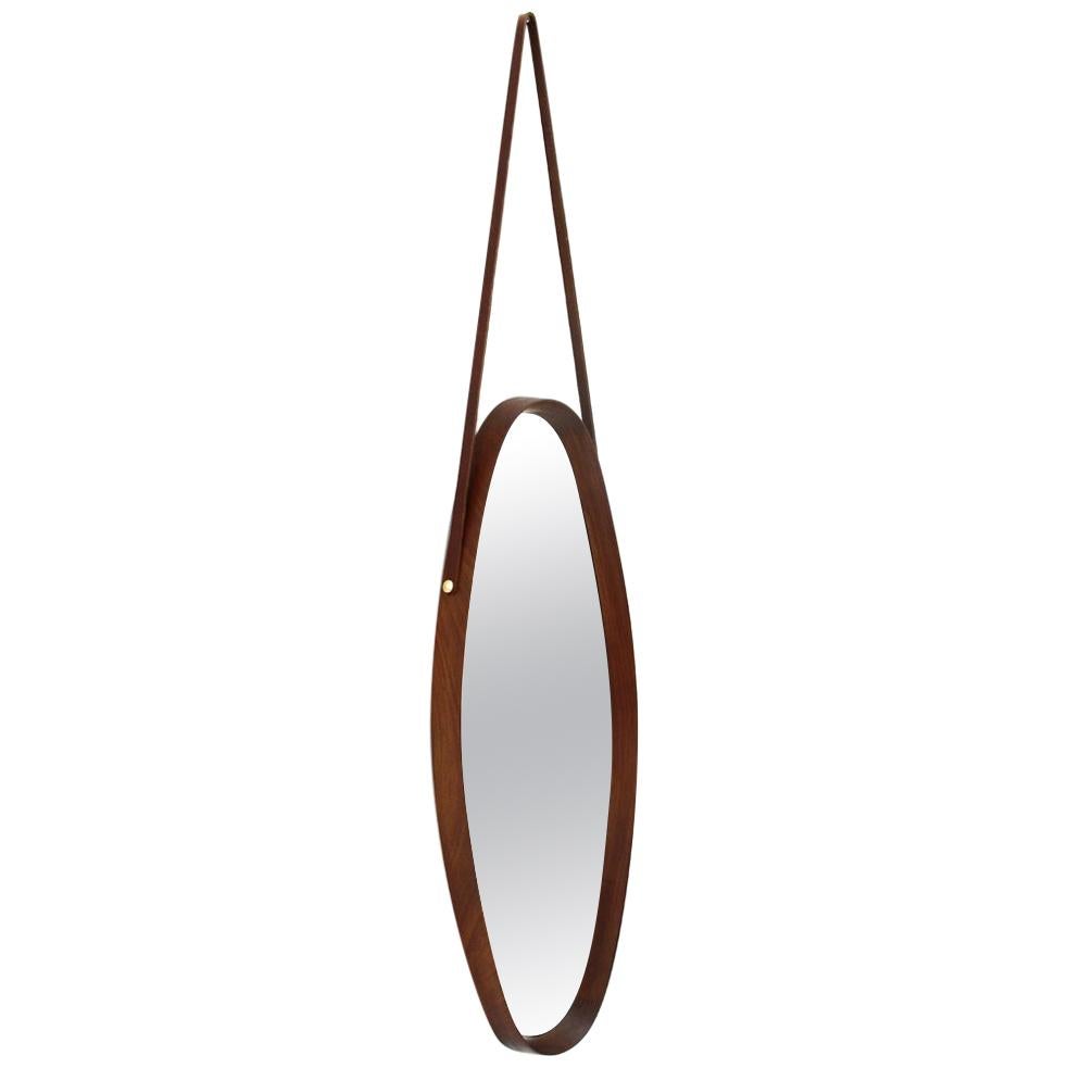 Oval Mirror with Teak Wooden Frame, 1960s