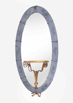 Oval Mirror wth Integrated Console by Cristal Art, Italy, 1960s